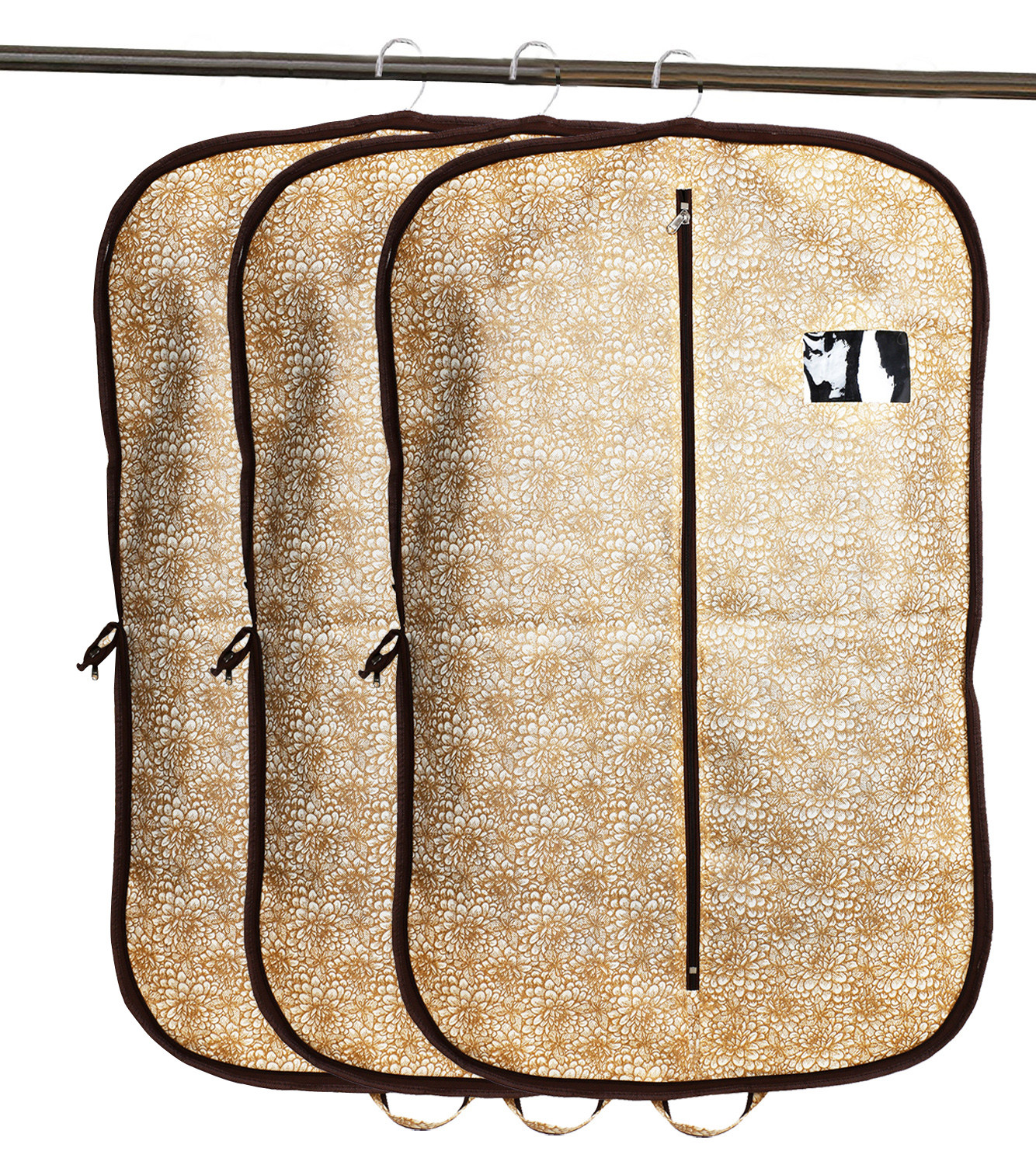Kuber Industries Metalic Printed Foldable Non Woven Men's Coat Blazer Cover (Golden & Brown) -CTKTC38169