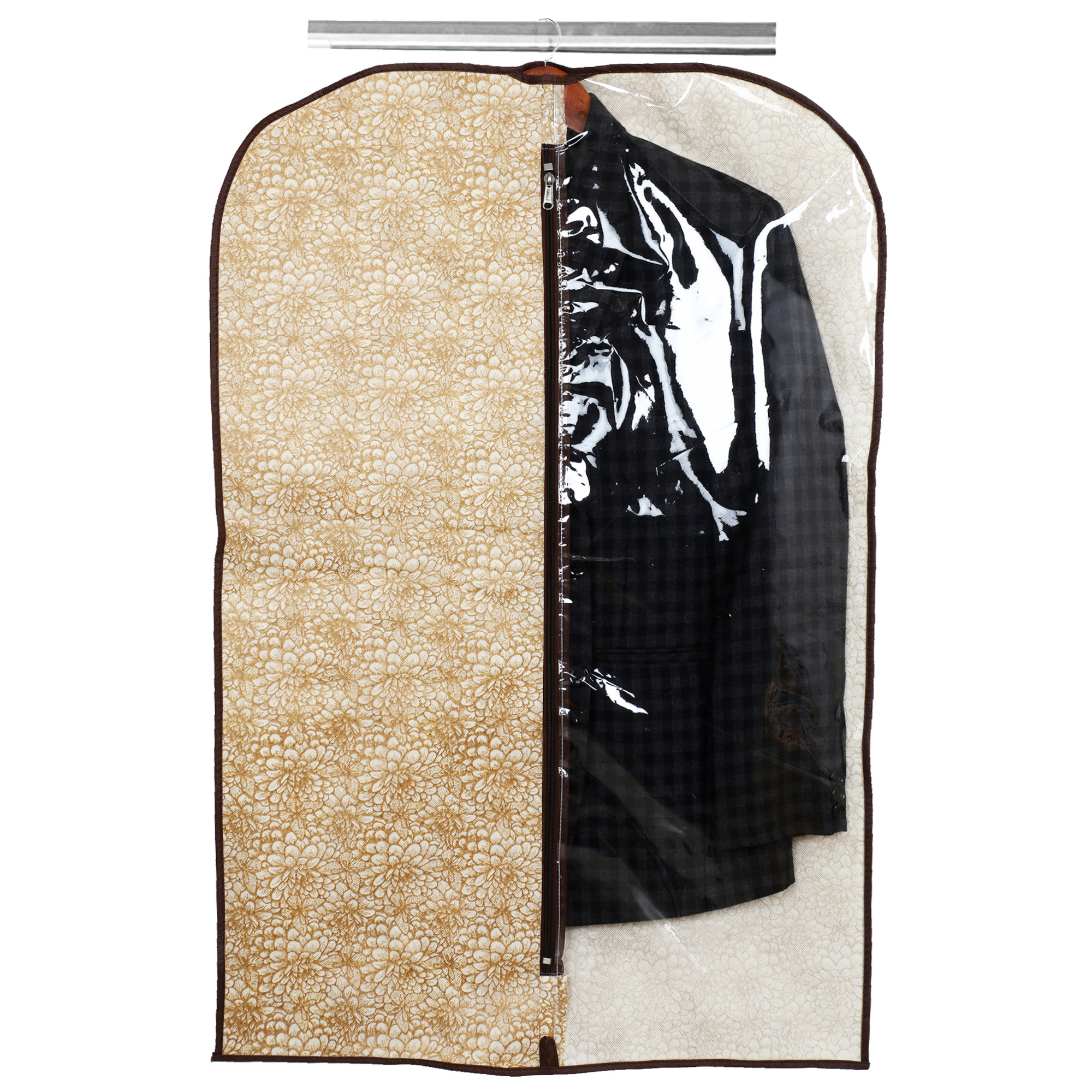 Kuber Industries Metalic Printed Half Transparent Non Woven Men's Coat Blazer Cover (Golden & Brown) -CTKTC38145
