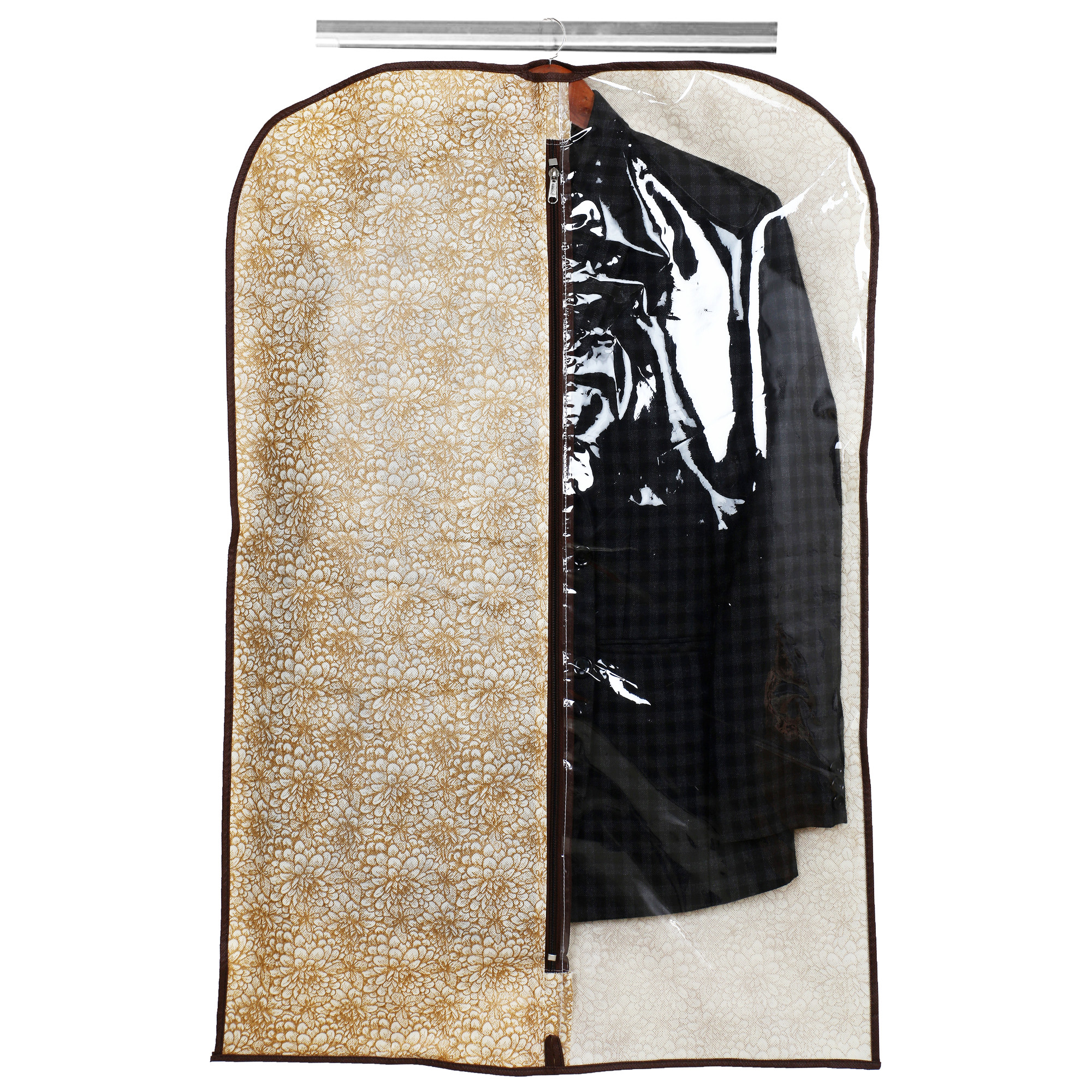 Kuber Industries Metalic Printed Half Transparent Non Woven Men's Coat Blazer Cover (Golden & Brown) -CTKTC38147