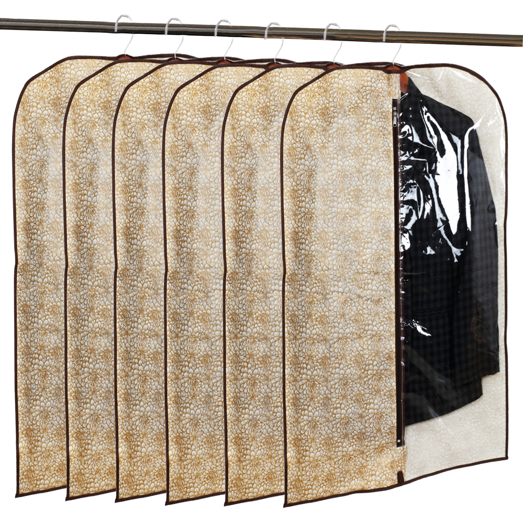 Kuber Industries Metalic Printed Half Transparent Non Woven Men's Coat Blazer Cover (Golden & Brown) -CTKTC38147