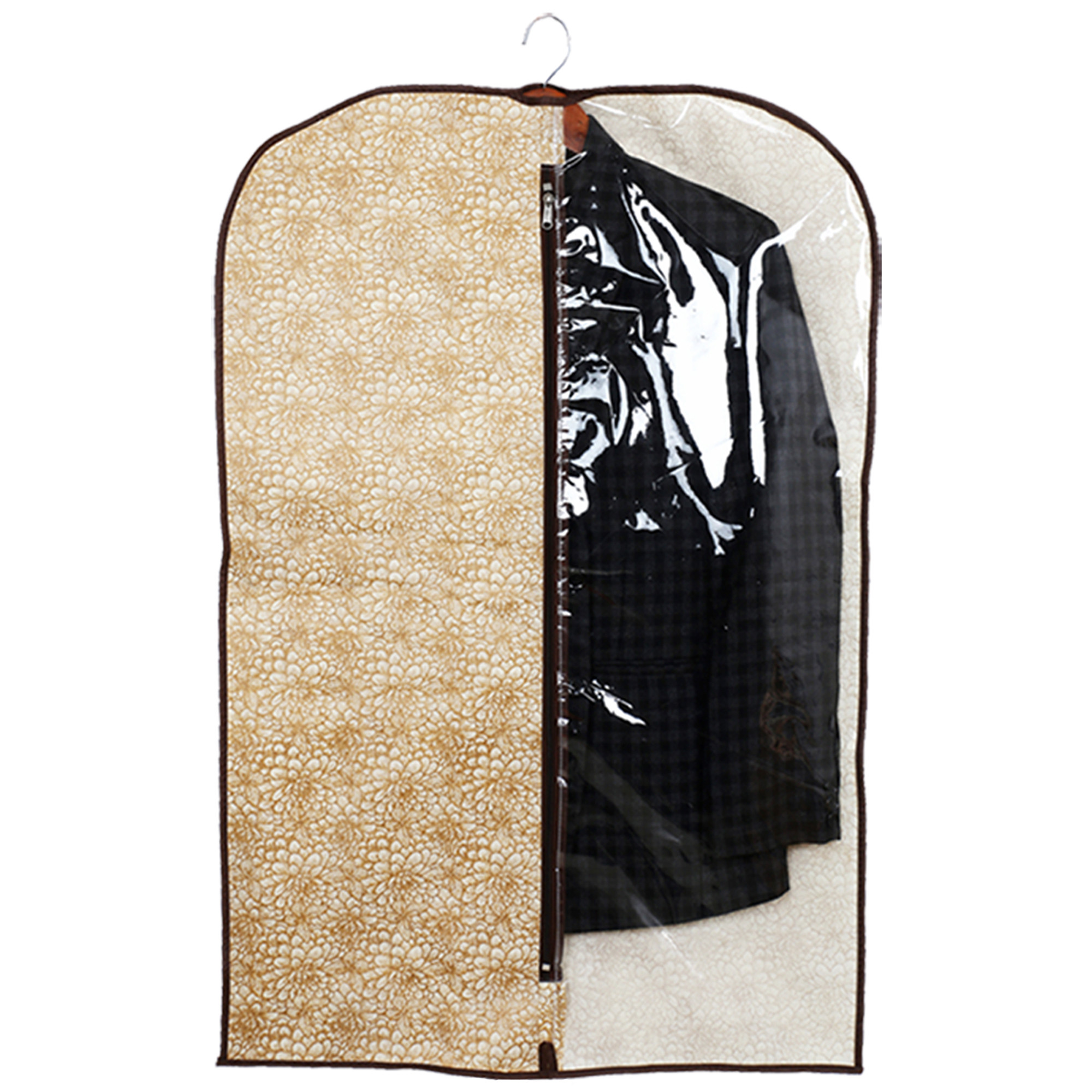 Kuber Industries Metalic Printed Half Transparent Non Woven Men's Coat Blazer Cover (Golden & Brown) -CTKTC38153