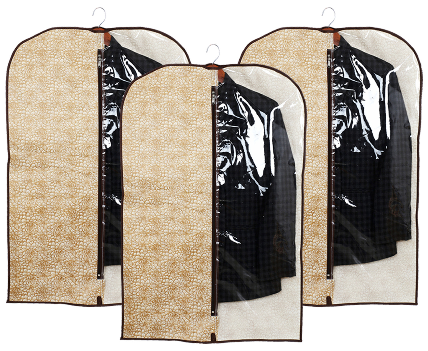 Kuber Industries Metalic Printed Half Transparent Non Woven Men's Coat Blazer Cover (Golden & Brown) -CTKTC38153