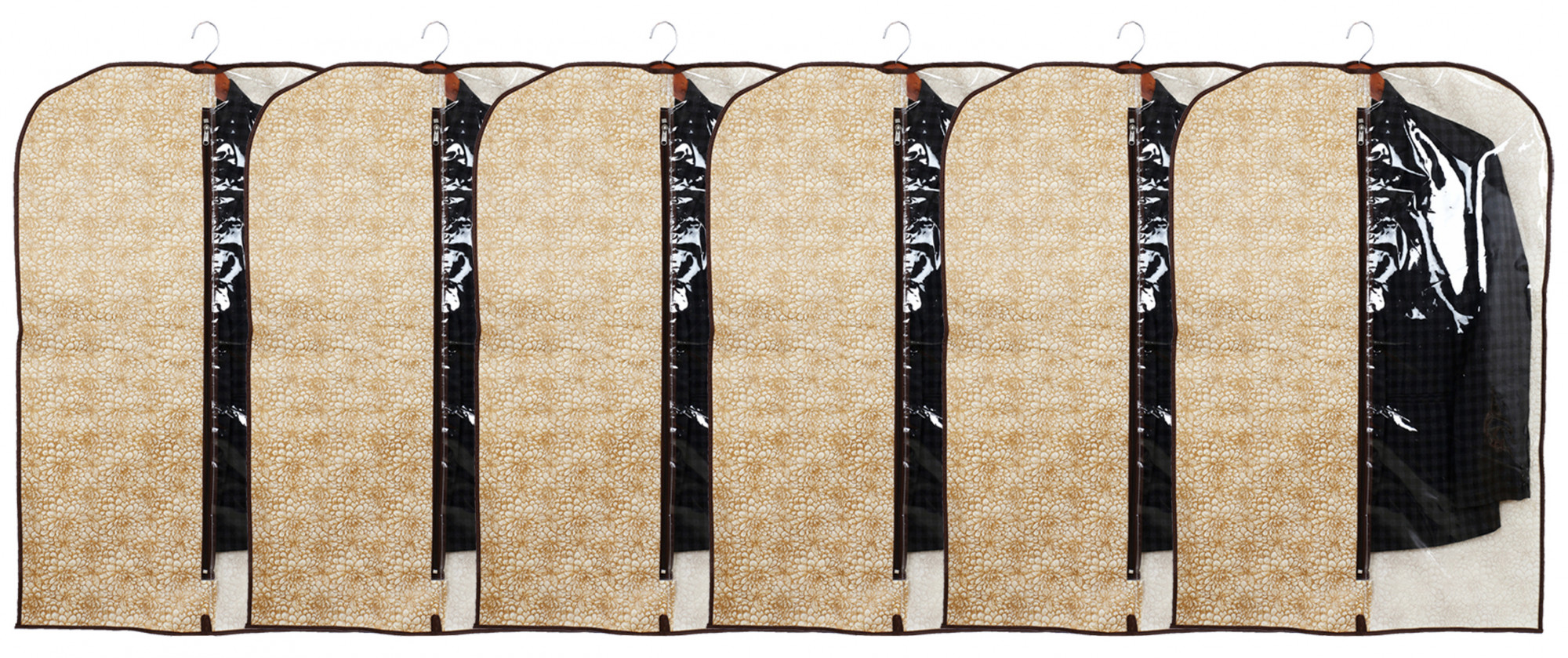 Kuber Industries Metalic Printed Half Transparent Non Woven Men's Coat Blazer Cover (Golden & Brown) -CTKTC38153