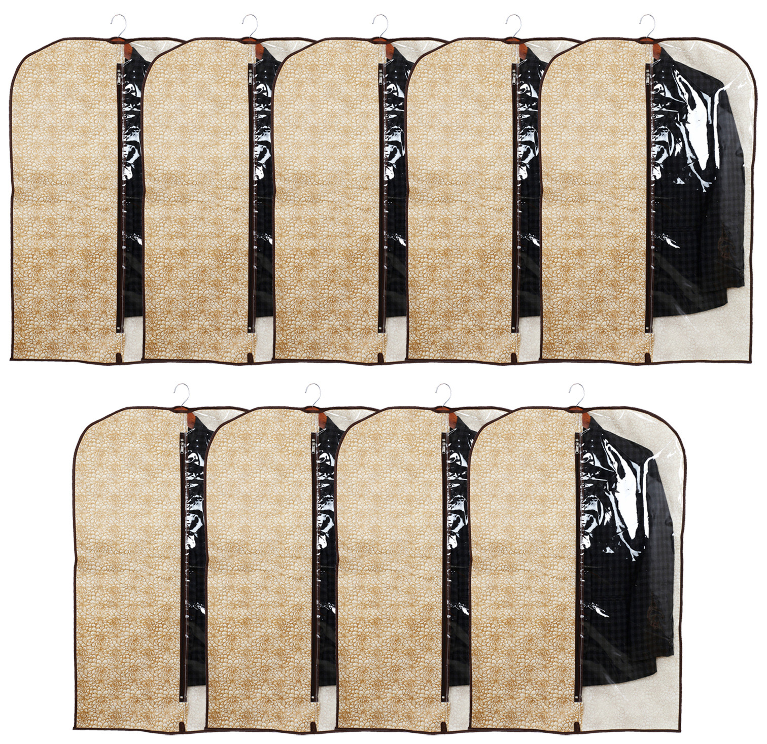 Kuber Industries Metalic Printed Half Transparent Non Woven Men's Coat Blazer Cover (Golden & Brown) -CTKTC38153