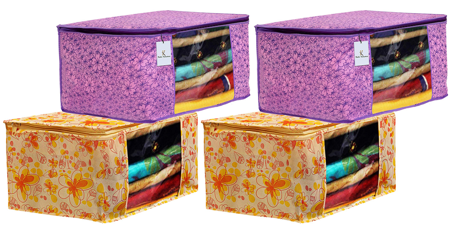 Kuber Industries Metalic Printed Non Woven Fabric Saree Cover Set with Transparent Window, Extra Large, Pink Purple & Ivory Red -CTKTC40777