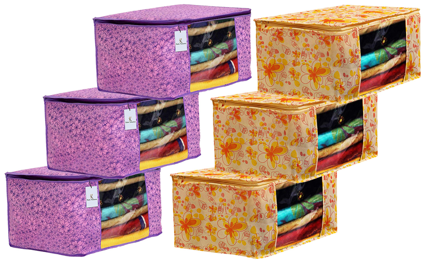 Kuber Industries Metalic Printed Non Woven Fabric Saree Cover Set with Transparent Window, Extra Large, Pink Purple & Ivory Red -CTKTC40777