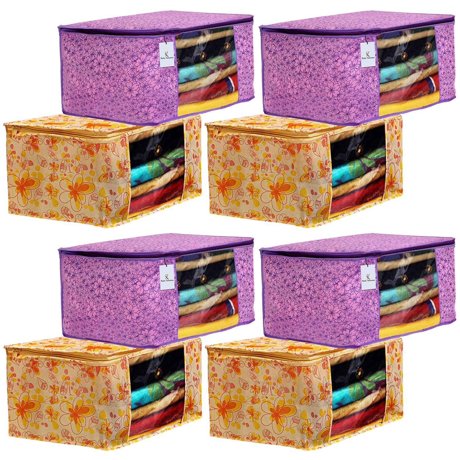 Kuber Industries Metalic Printed Non Woven Fabric Saree Cover Set with Transparent Window, Extra Large, Pink Purple & Ivory Red -CTKTC40777