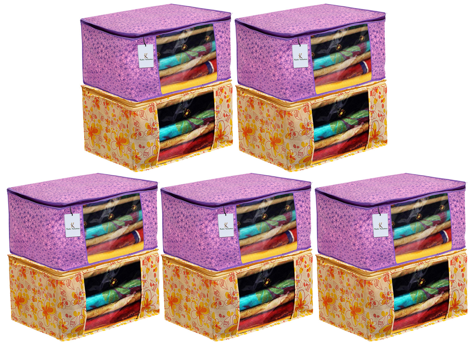 Kuber Industries Metalic Printed Non Woven Fabric Saree Cover Set with Transparent Window, Extra Large, Pink Purple & Ivory Red -CTKTC40777