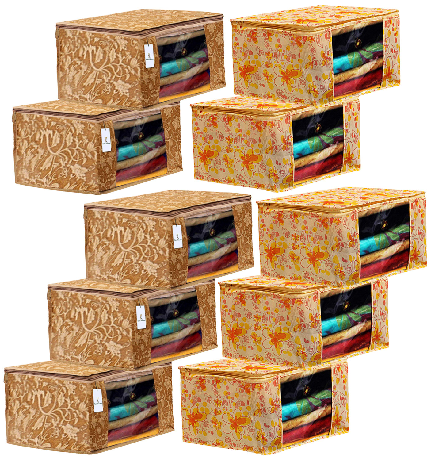 Kuber Industries Metalic Printed Non Woven Fabric Saree Cover Set with Transparent Window, Extra Large, Beige & Ivory Red -CTKTC40779