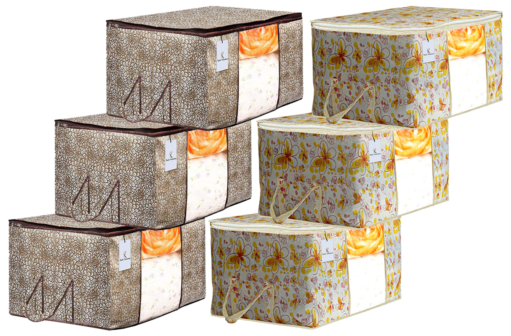 Kuber Industries Metalic Printed Non Woven Fabric Underbed Storage Bag,Cloth Organiser,Blanket Cover with Transparent Window, Ivory Red & Golden Brown -CTKTC41049