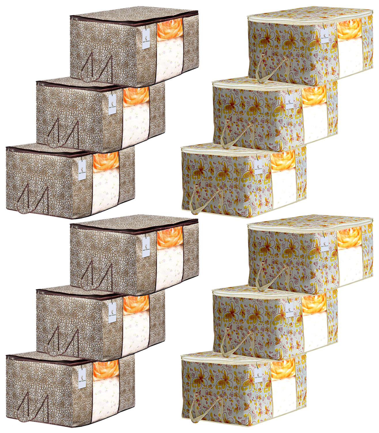 Kuber Industries Metalic Printed Non Woven Fabric Underbed Storage Bag,Cloth Organiser,Blanket Cover with Transparent Window, Ivory Red & Golden Brown -CTKTC41049