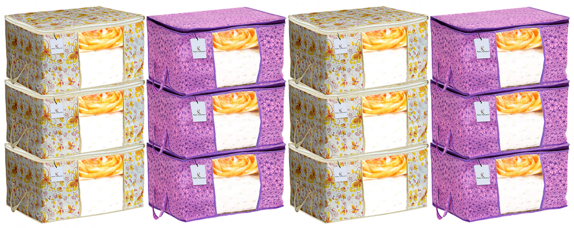 Kuber Industries Metalic Printed Non Woven Fabric Underbed Storage Bag,Cloth Organiser,Blanket Cover with Transparent Window, Pink Purple & Ivory Red -CTKTC41055