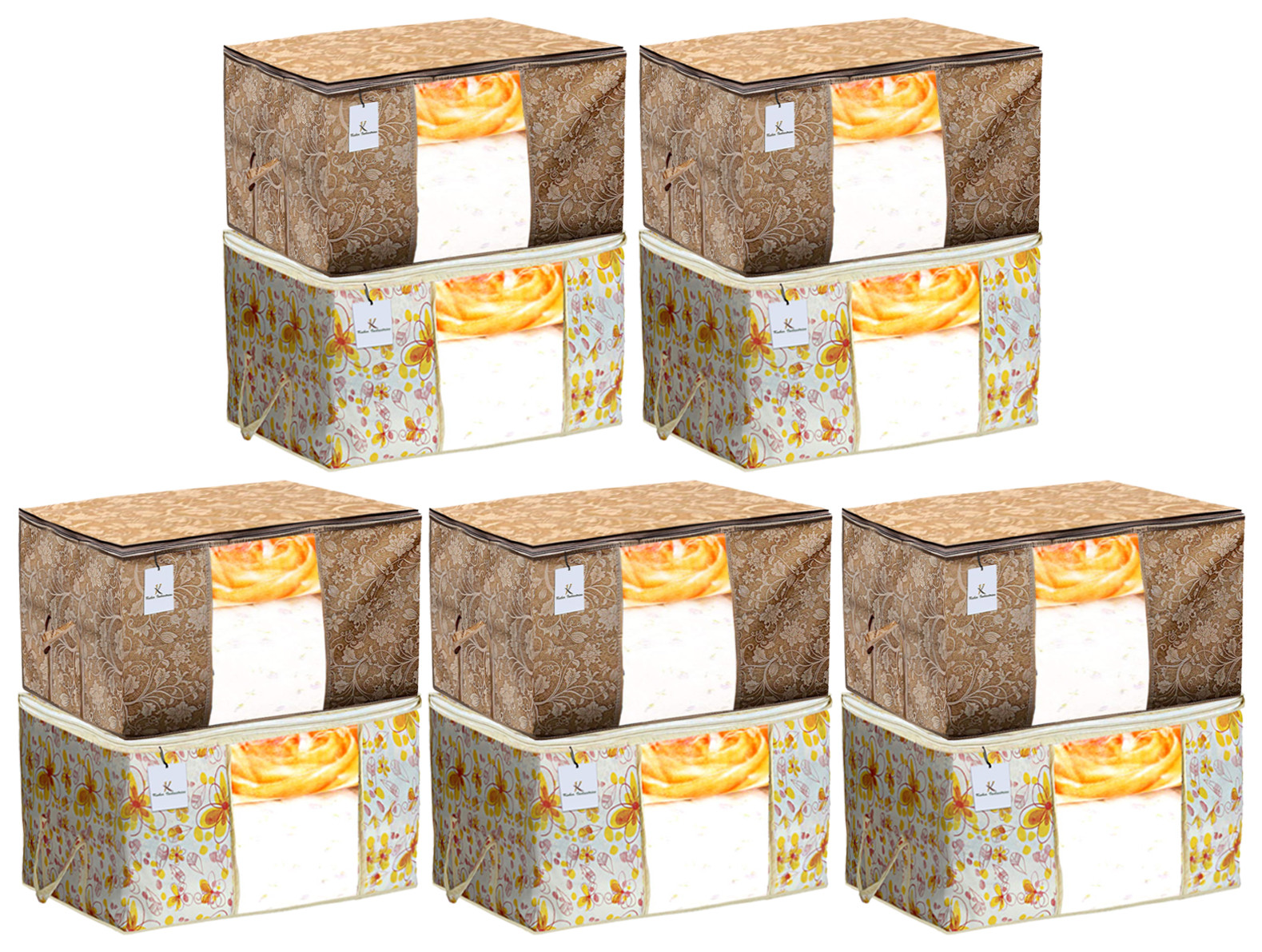 Kuber Industries Metalic Printed Non Woven Fabric Underbed Storage Bag,Cloth Organiser,Blanket Cover with Transparent Window, Beige & Ivory Red -CTKTC41057