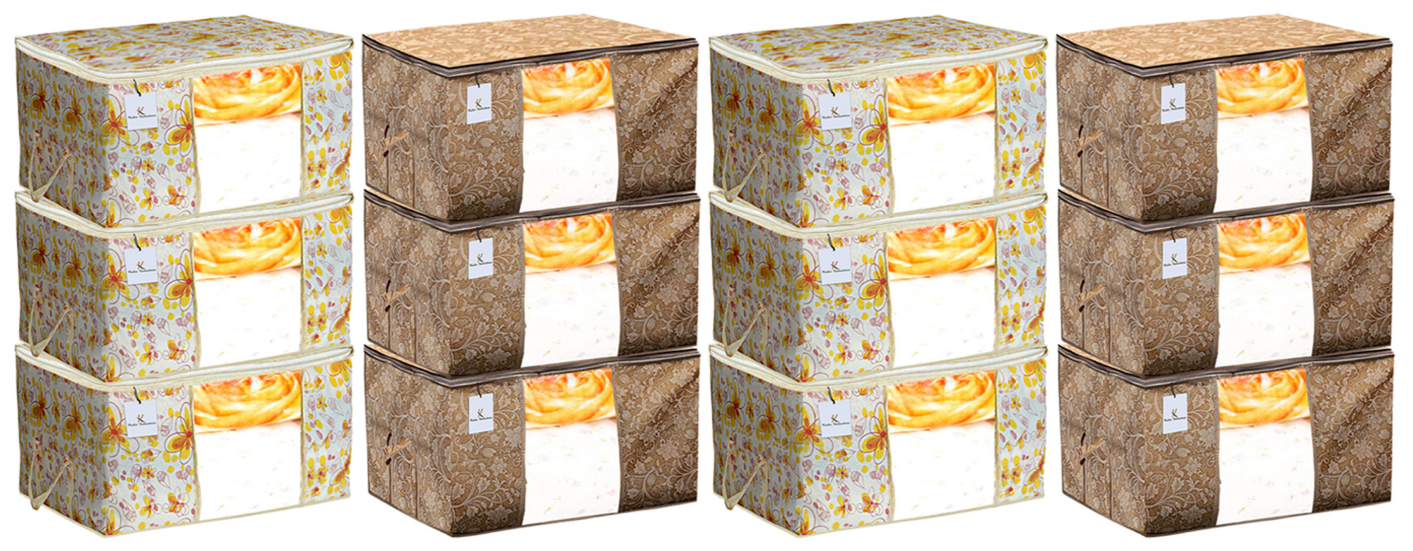 Kuber Industries Metalic Printed Non Woven Fabric Underbed Storage Bag,Cloth Organiser,Blanket Cover with Transparent Window, Beige & Ivory Red -CTKTC41057