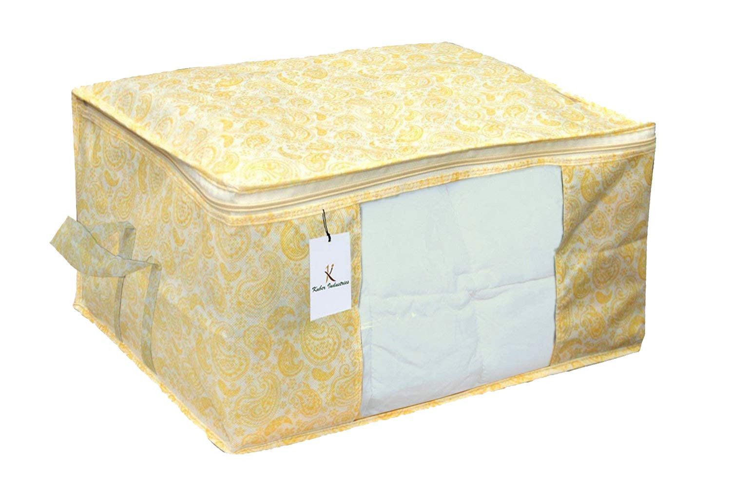 Kuber Industries Metalic Printed Non Woven Fabric Underbed Storage Bag,Cloth Organiser,Blanket Cover with Transparent Window, Golden Brown & Gold -CTKTC41059