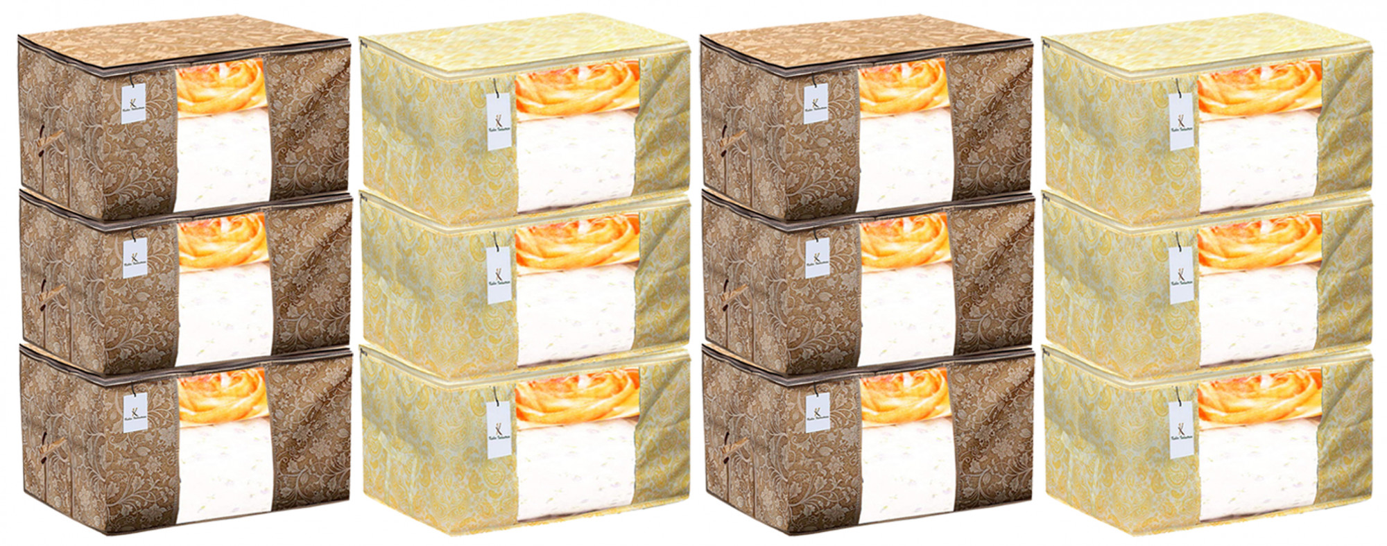 Kuber Industries Metalic Printed Non Woven Fabric Underbed Storage Bag,Cloth Organiser,Blanket Cover with Transparent Window, Gold & Beige -CTKTC41061