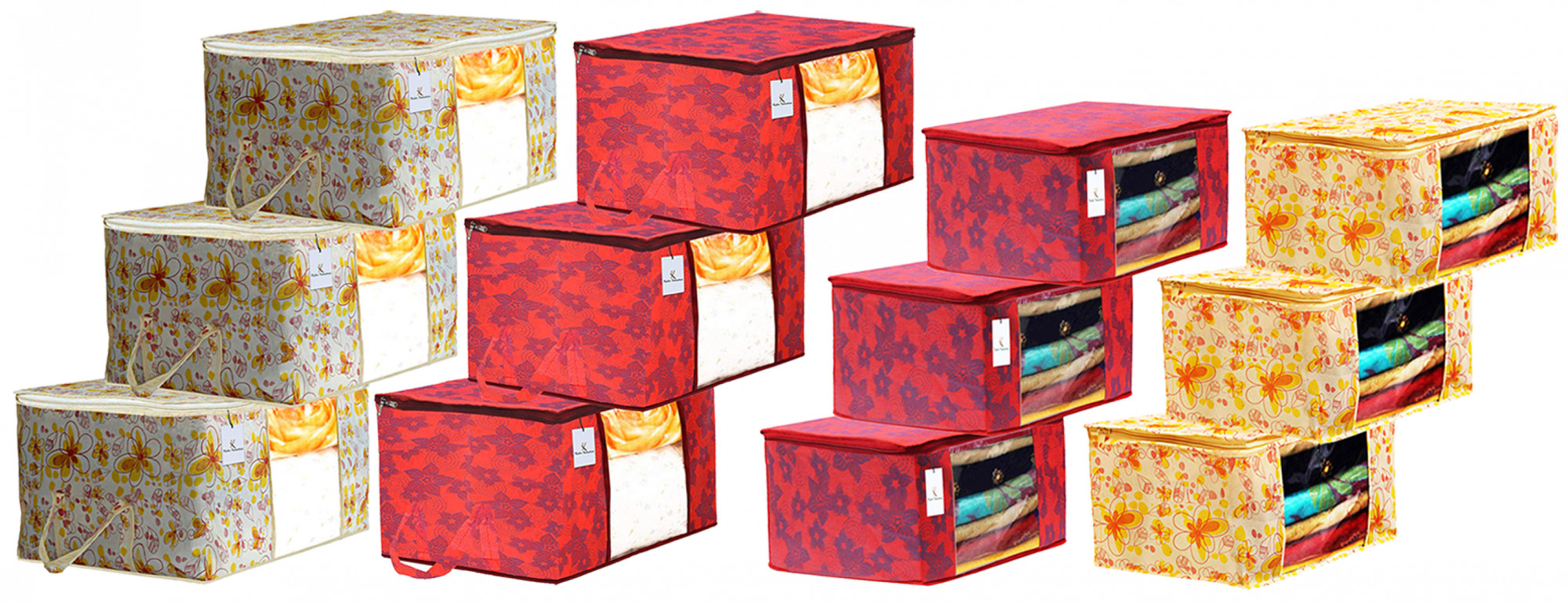 Kuber Industries Metalic Printed Non Woven Saree Cover And Underbed Storage Bag, Storage Organiser, Blanket Cover, Ivory Red & Red  -CTKTC42373