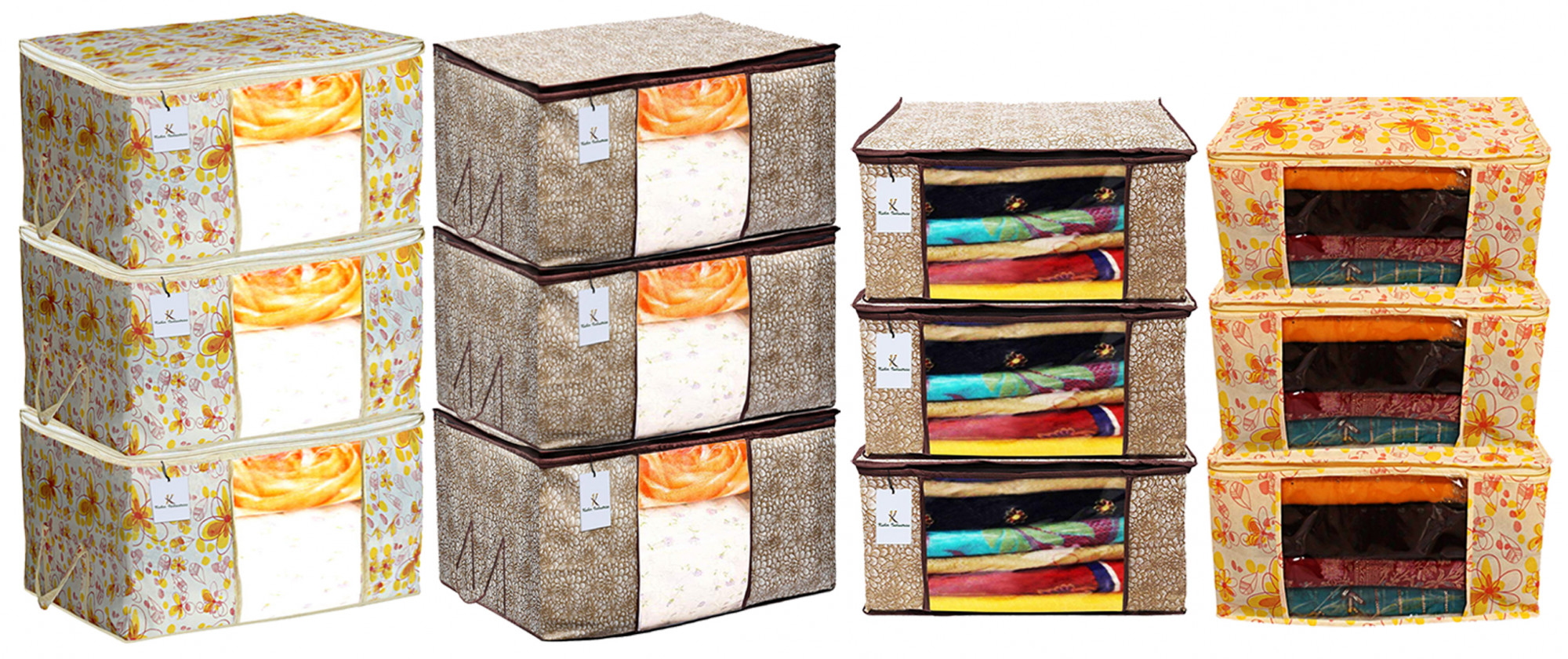 Kuber Industries Metalic Printed Non Woven Saree Cover And Underbed Storage Bag, Storage Organiser, Blanket Cover, Ivory Red & Golden Brown  -CTKTC42375