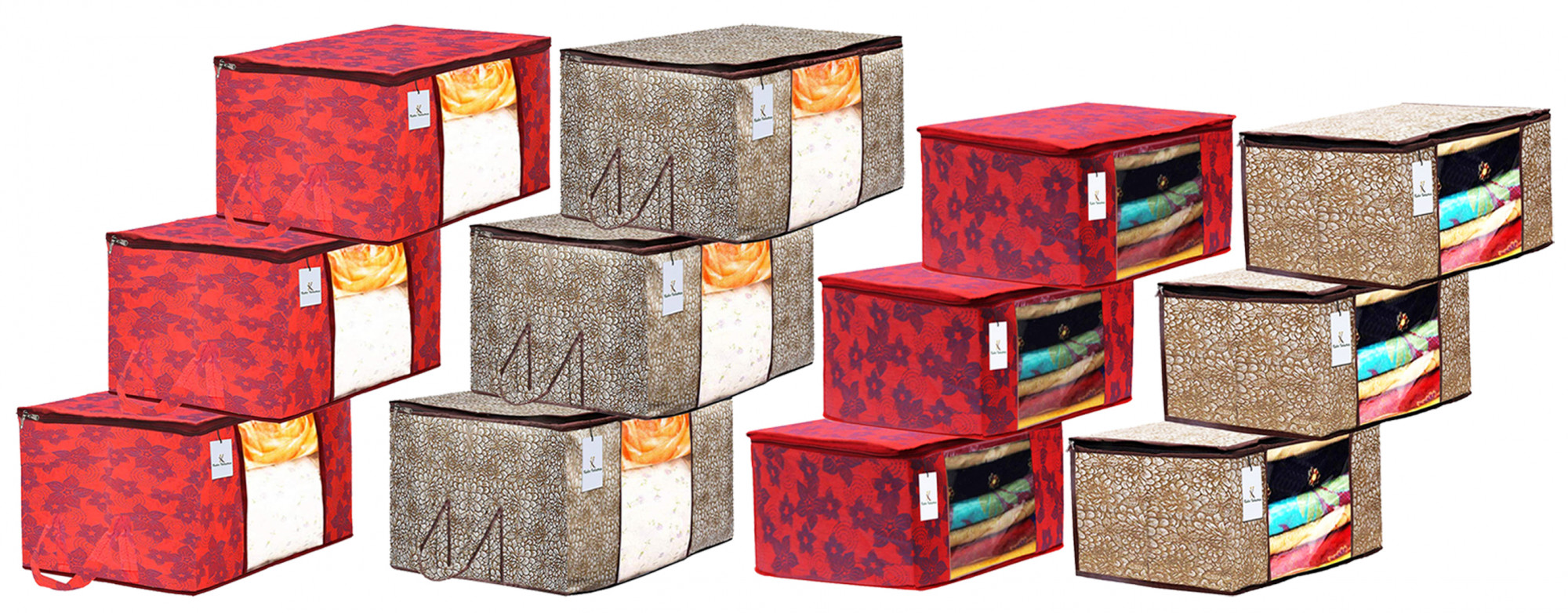Kuber Industries Metalic Printed Non Woven Saree Cover And Underbed Storage Bag, Storage Organiser, Blanket Cover, Golden Brown & Red  -CTKTC42377