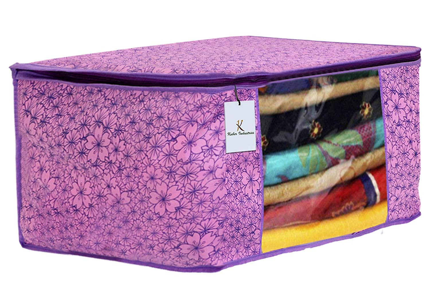 Kuber Industries Metalic Printed Non Woven Saree Cover And Underbed Storage Bag, Storage Organiser, Blanket Cover, Pink Purple & Ivory Red  -CTKTC42381