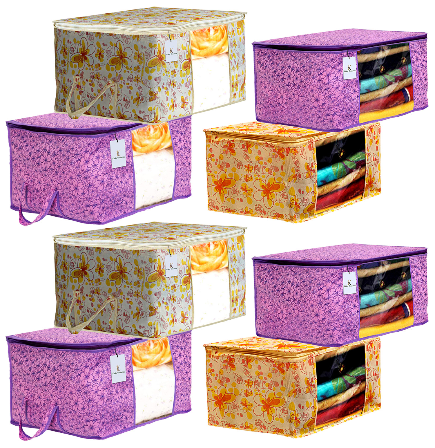 Kuber Industries Metalic Printed Non Woven Saree Cover And Underbed Storage Bag, Storage Organiser, Blanket Cover, Pink Purple & Ivory Red  -CTKTC42381