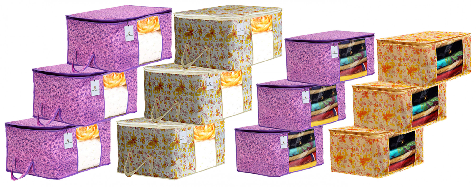 Kuber Industries Metalic Printed Non Woven Saree Cover And Underbed Storage Bag, Storage Organiser, Blanket Cover, Pink Purple & Ivory Red  -CTKTC42381
