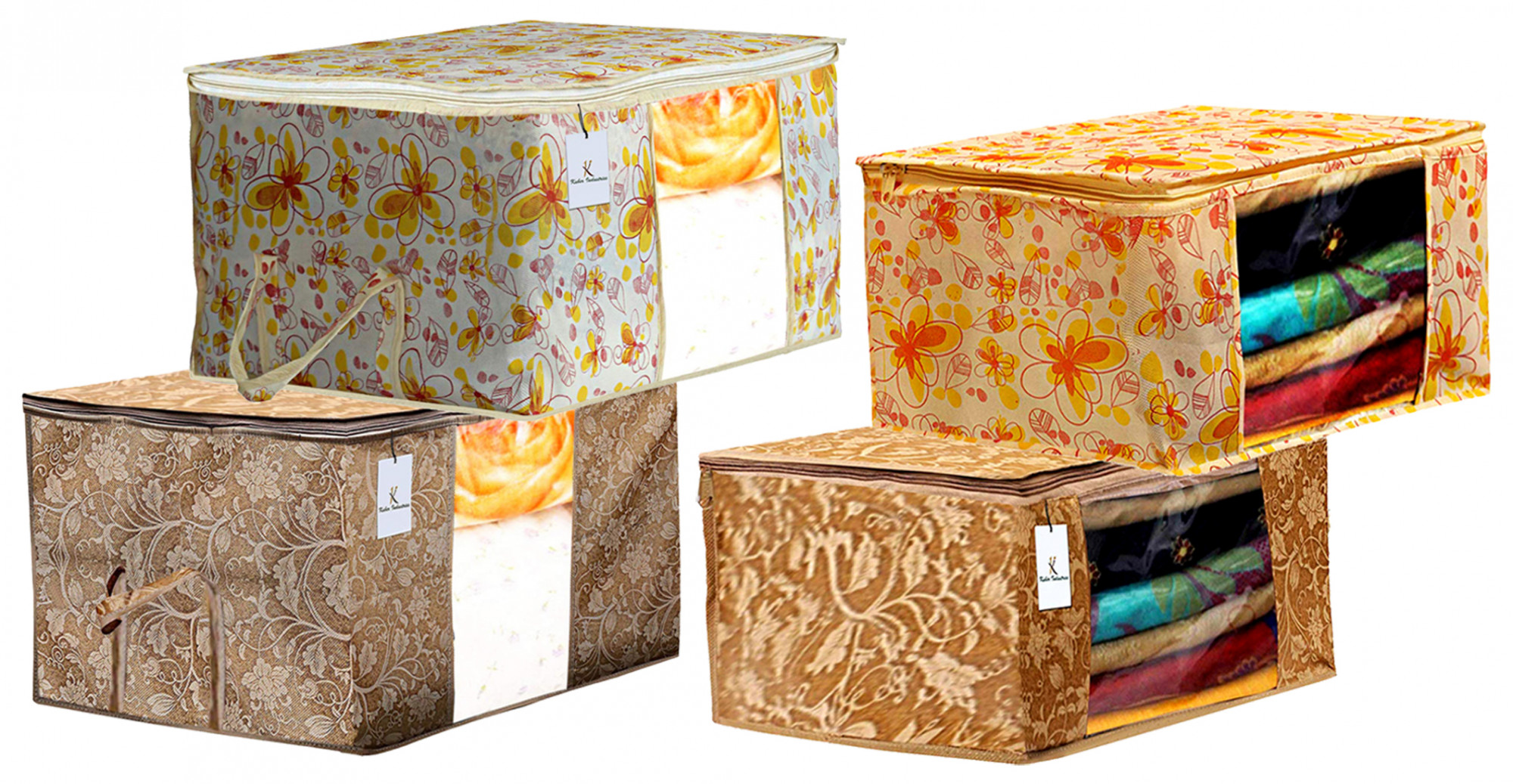 Kuber Industries Metalic Printed Non Woven Saree Cover And Underbed Storage Bag, Storage Organiser, Blanket Cover, Beige & Ivory Red -CTKTC42383