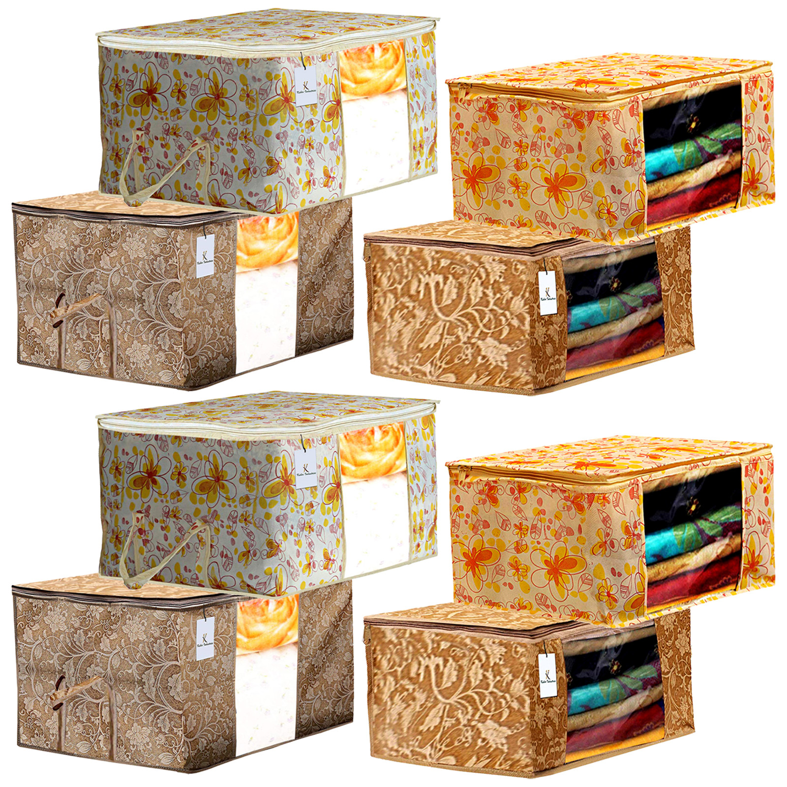 Kuber Industries Metalic Printed Non Woven Saree Cover And Underbed Storage Bag, Storage Organiser, Blanket Cover, Beige & Ivory Red -CTKTC42383