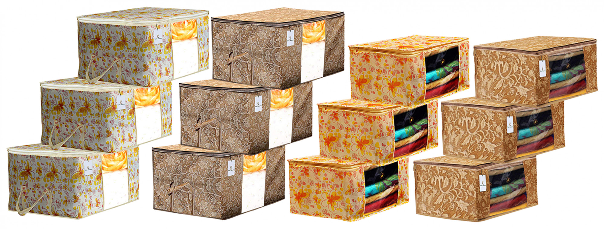 Kuber Industries Metalic Printed Non Woven Saree Cover And Underbed Storage Bag, Storage Organiser, Blanket Cover, Beige & Ivory Red -CTKTC42383