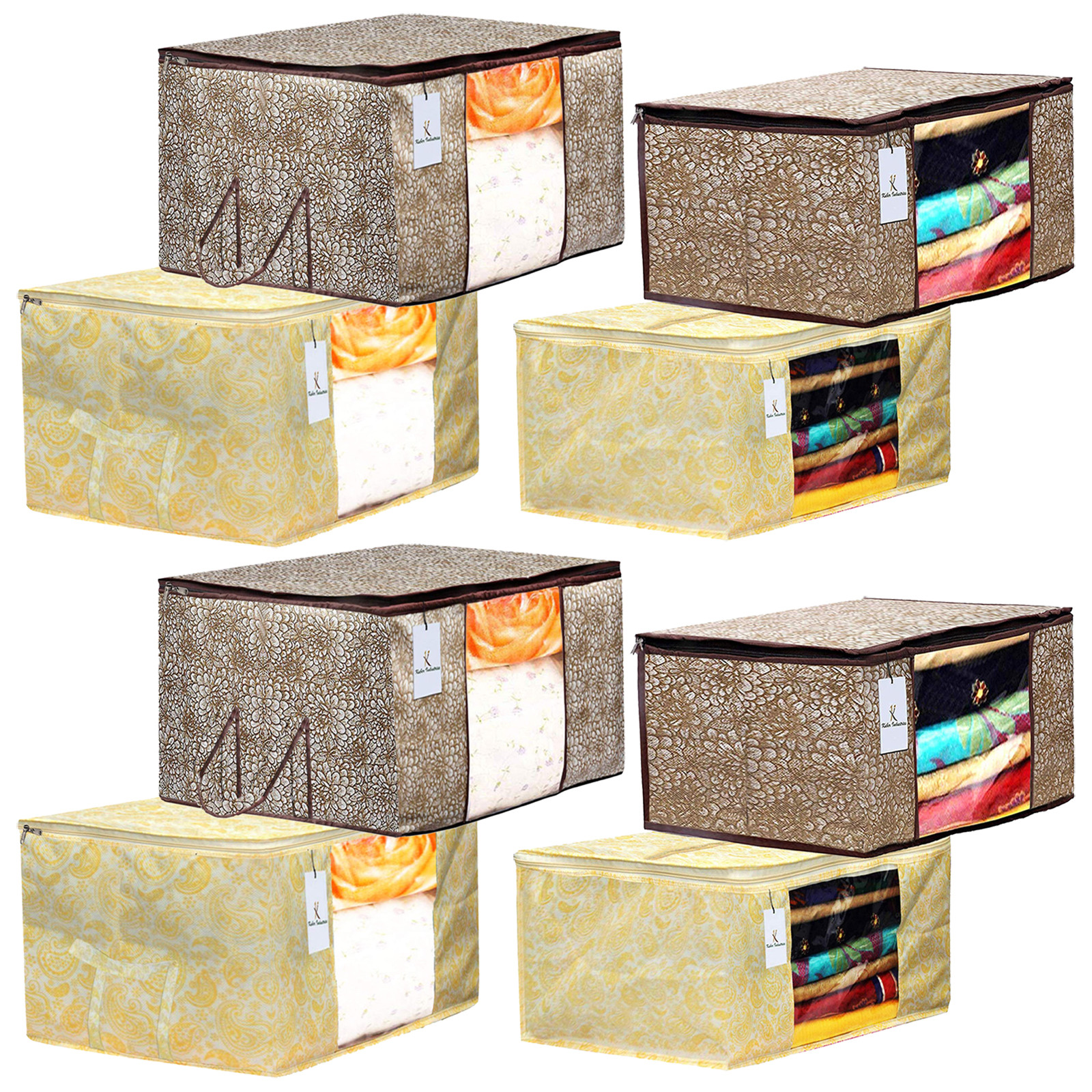 Kuber Industries Metalic Printed Non Woven Saree Cover And Underbed Storage Bag, Storage Organiser, Blanket Cover, Golden Brown & Gold -CTKTC42385