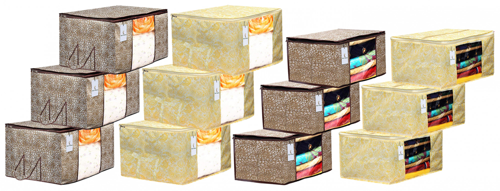 Kuber Industries Metalic Printed Non Woven Saree Cover And Underbed Storage Bag, Storage Organiser, Blanket Cover, Golden Brown & Gold -CTKTC42385