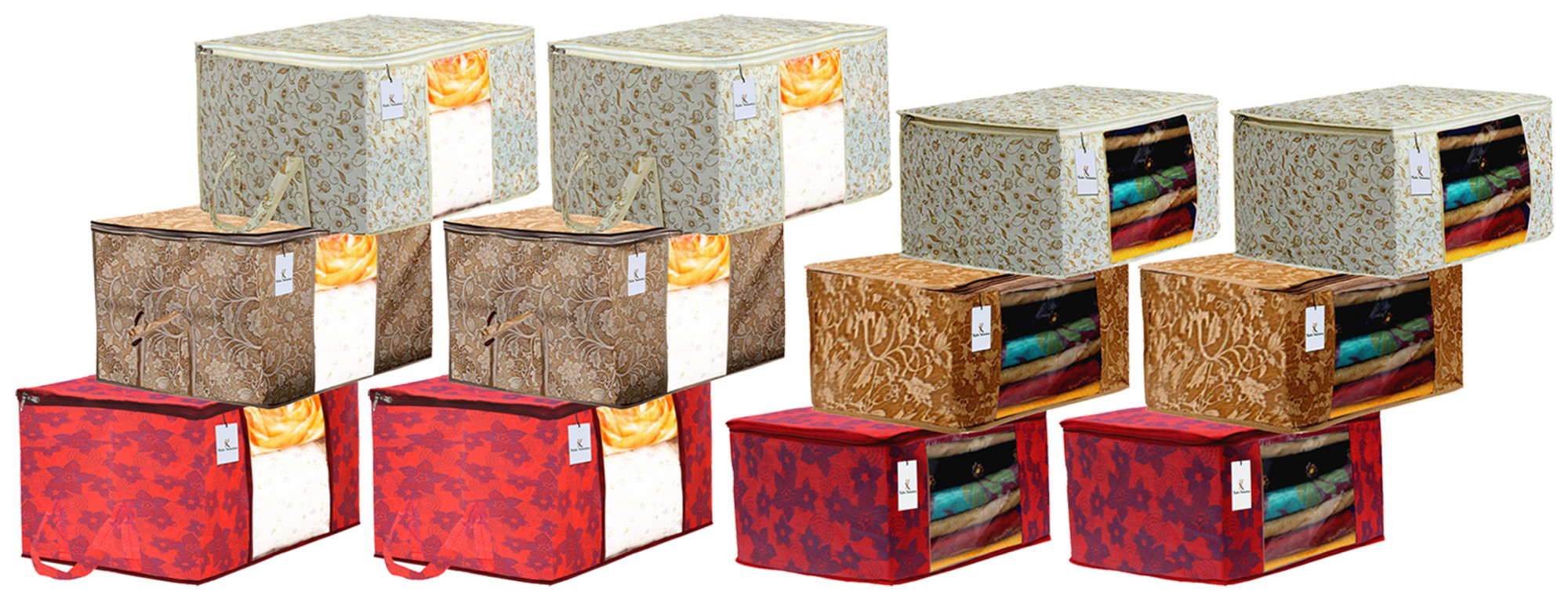 Kuber Industries Metalic Printed Non Woven Saree Cover And Underbed Storage Bag, Storage Organiser, Blanket Cover, Red & Beige & Brown  -CTKTC42399