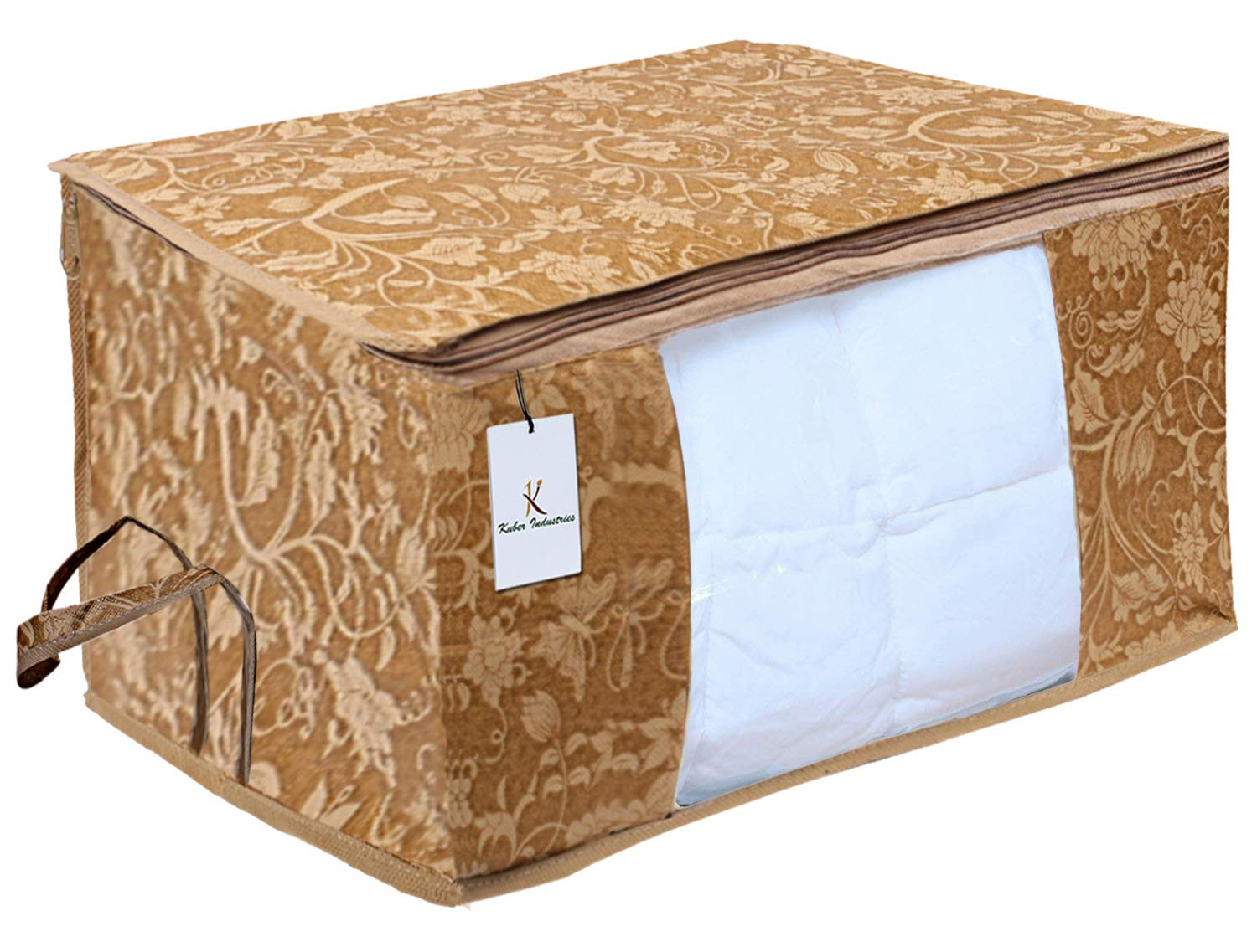 Kuber Industries Metalic Printed Non Woven Saree Cover And Underbed Storage Bag, Storage Organiser, Blanket Cover, Pink Purple & Golden Brown & Beige  -CTKTC42405