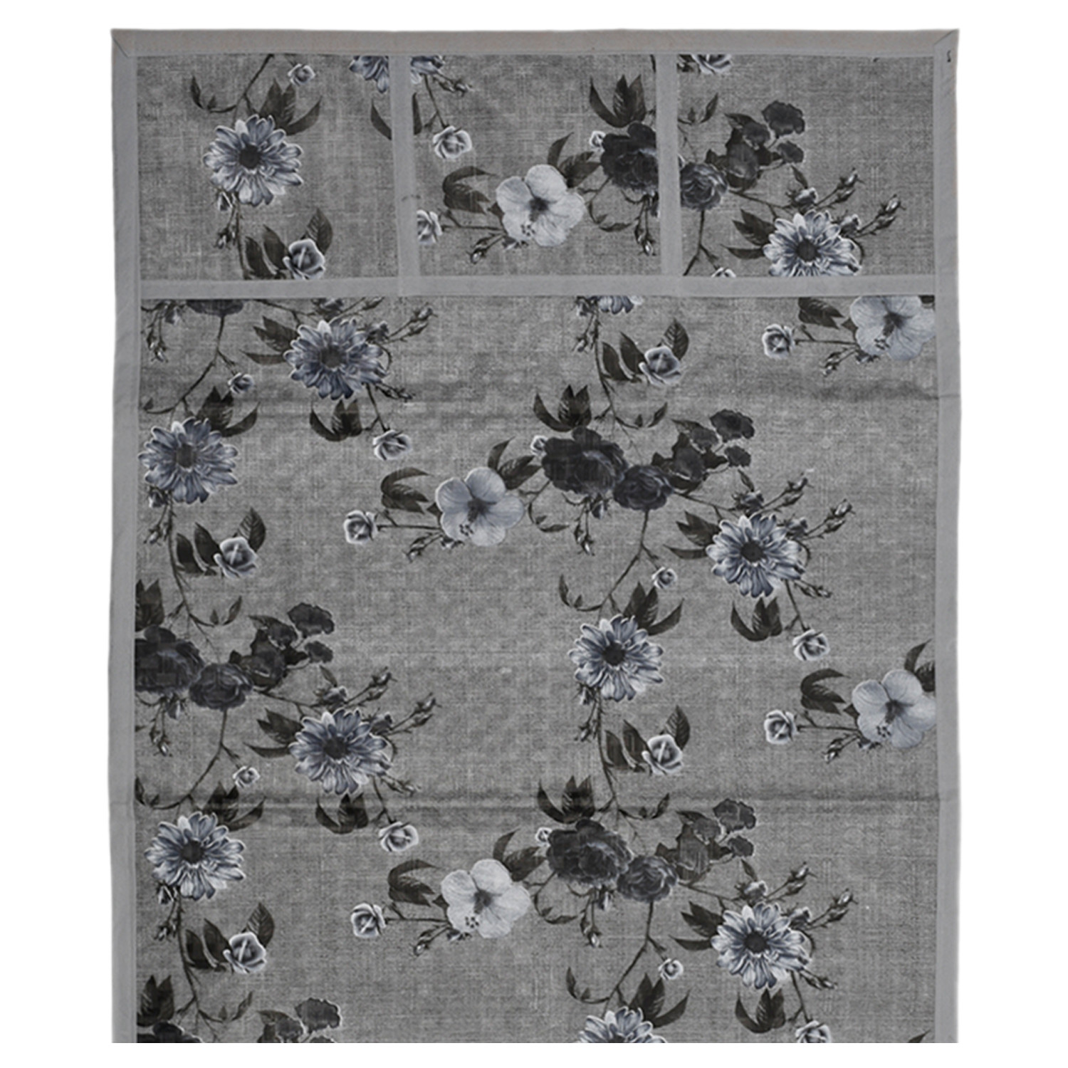 Kuber Industries Metallic Flower Print PVC Fridge Top Cover With 6 Utility Side Pockets (Grey)
