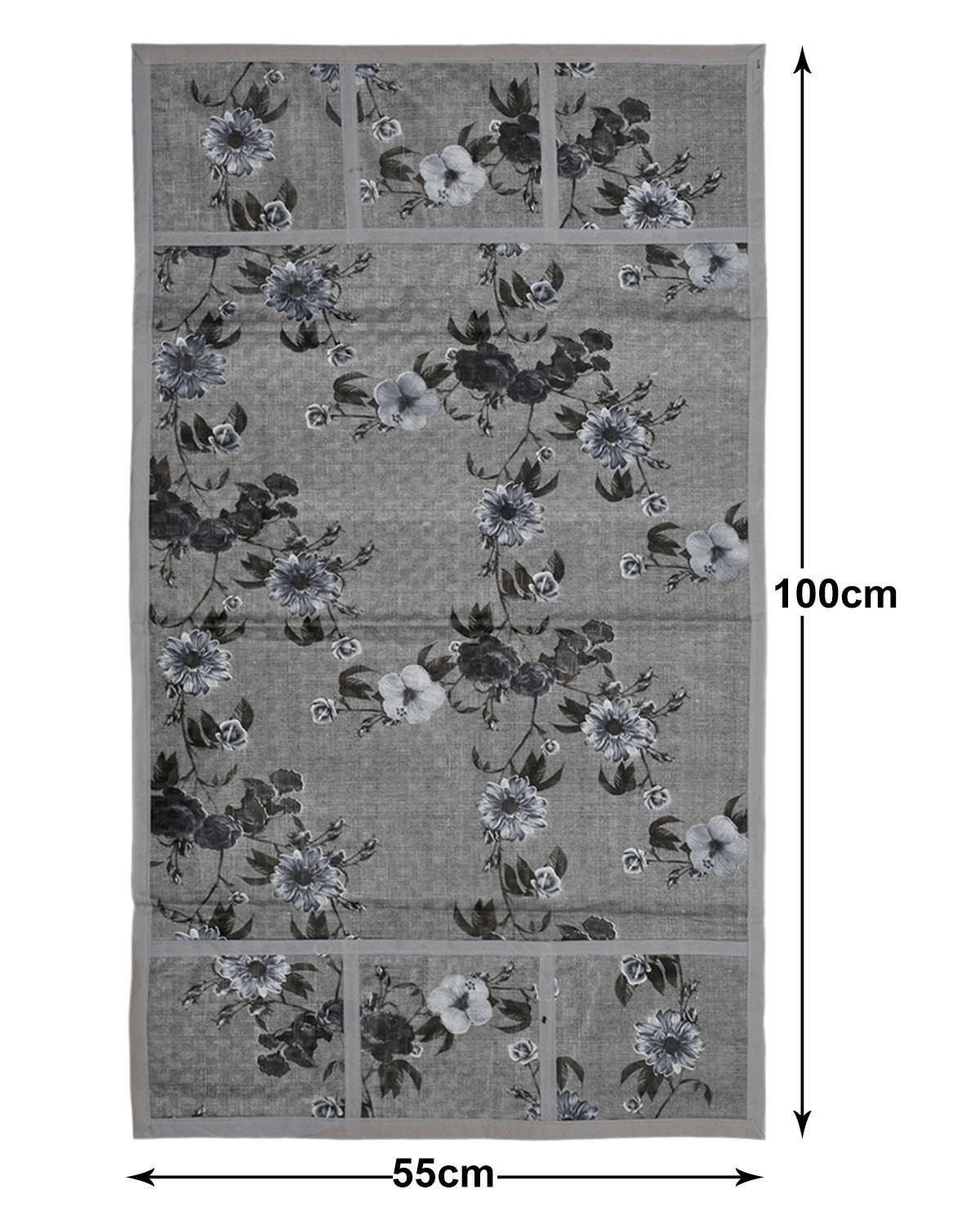Kuber Industries Metallic Flower Print PVC Fridge Top Cover With 6 Utility Side Pockets (Grey)