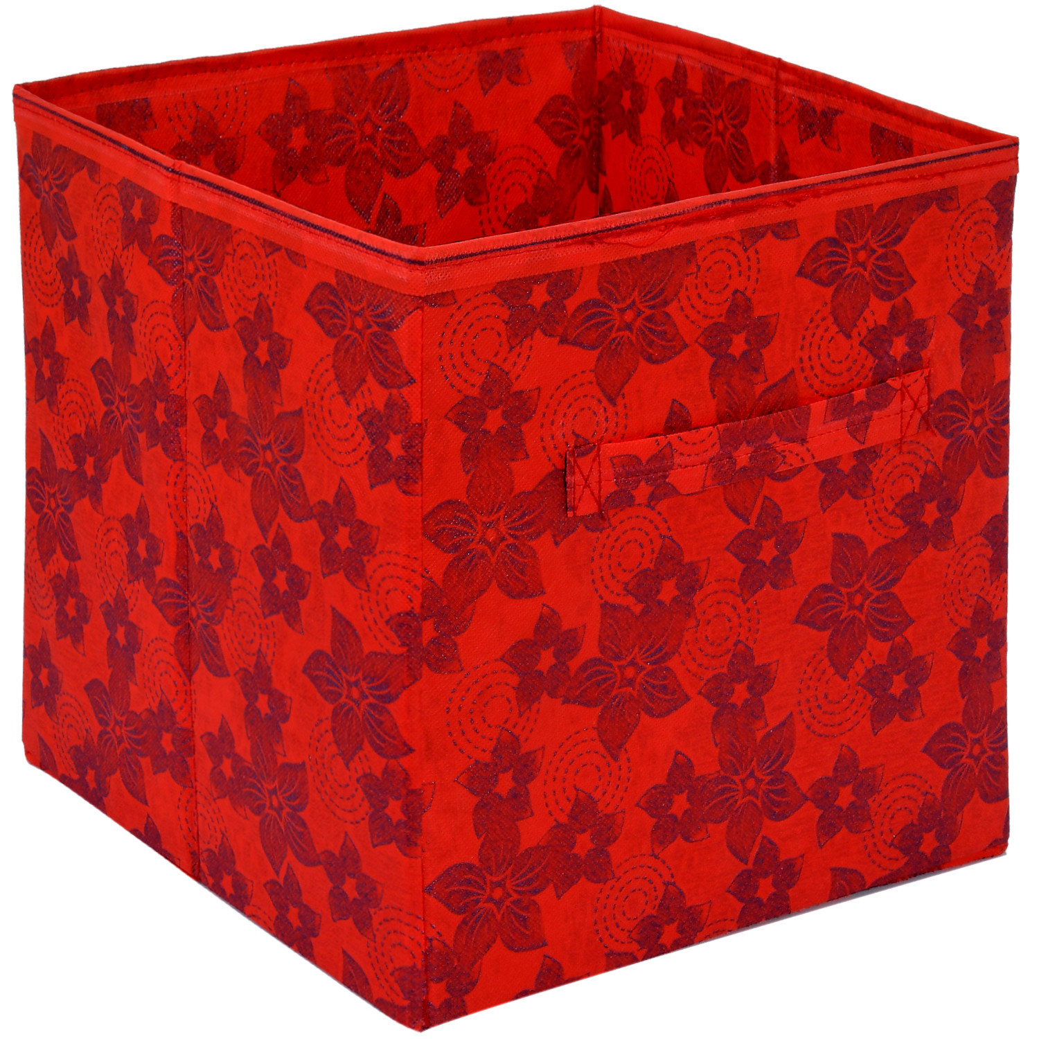Kuber Industries Metallic Print Non Woven Fabric Foldable Cubes Storage Box with Handle, Extra Large (Red)-KUBMART1738