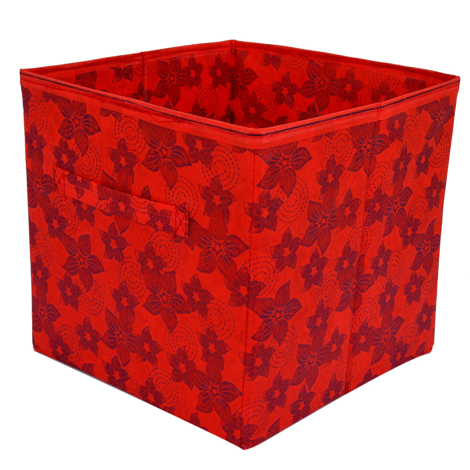 Kuber Industries Metallic Print Non Woven Fabric Foldable Cubes Storage Box with Handle, Extra Large (Red)-KUBMART1738