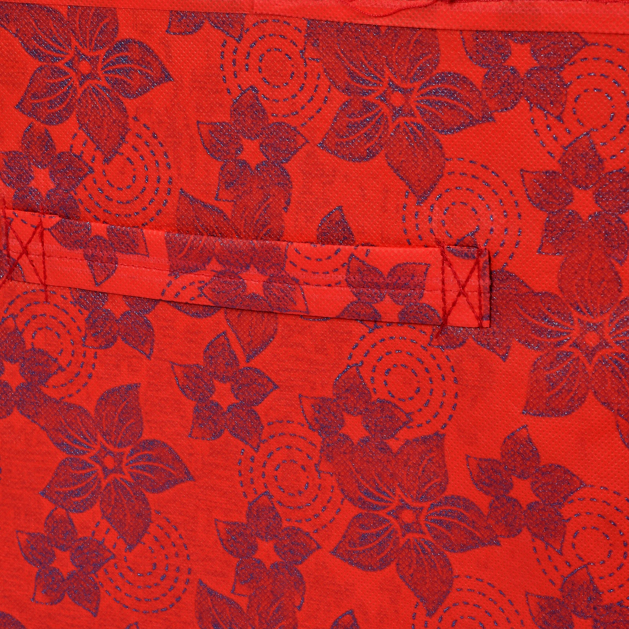 Kuber Industries Metallic Print Non Woven Fabric Foldable Cubes Storage Box with Handle, Extra Large (Red)-KUBMART1738