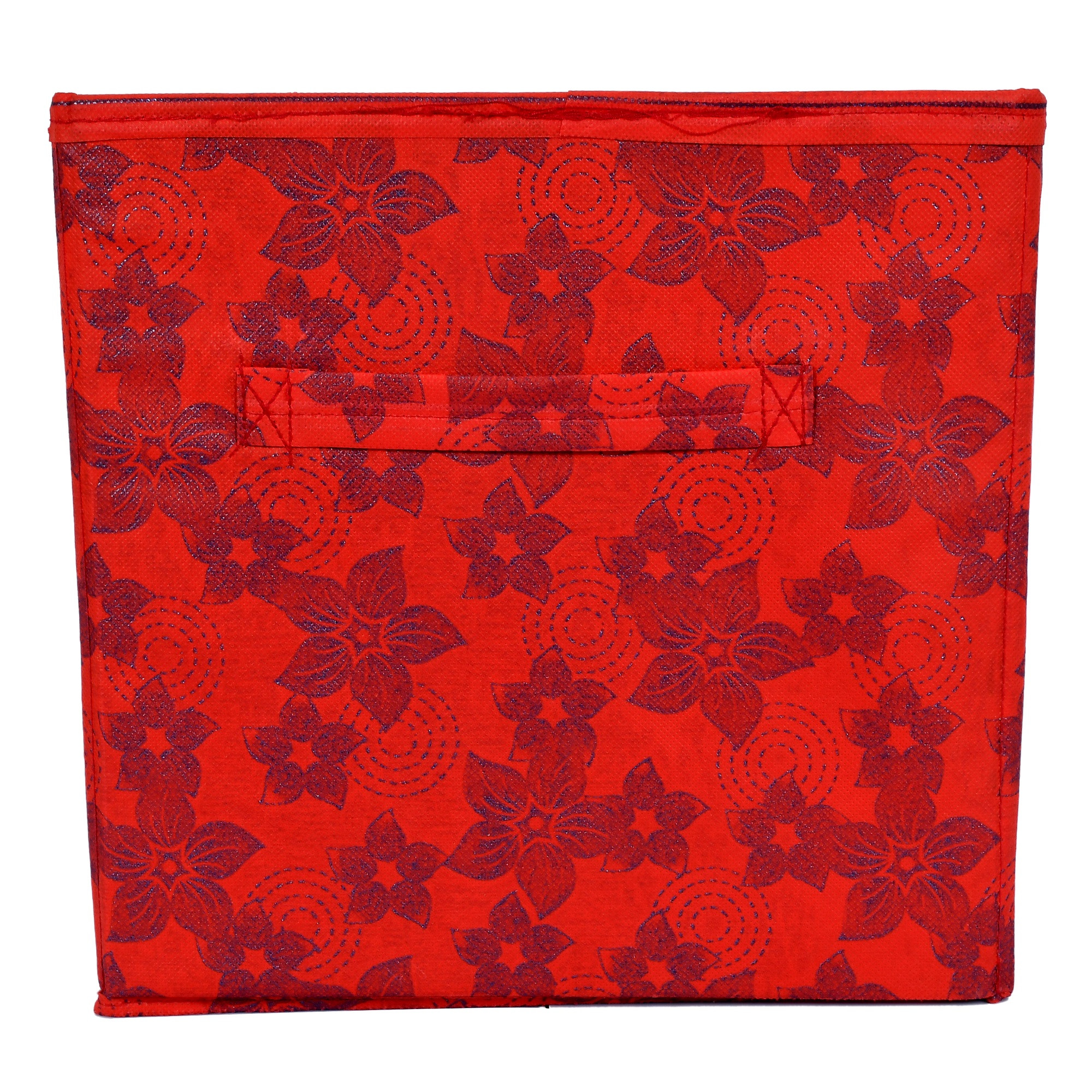 Kuber Industries Metallic Print Non Woven Fabric Foldable Cubes Storage Box with Handle, Extra Large (Red)-KUBMART1738