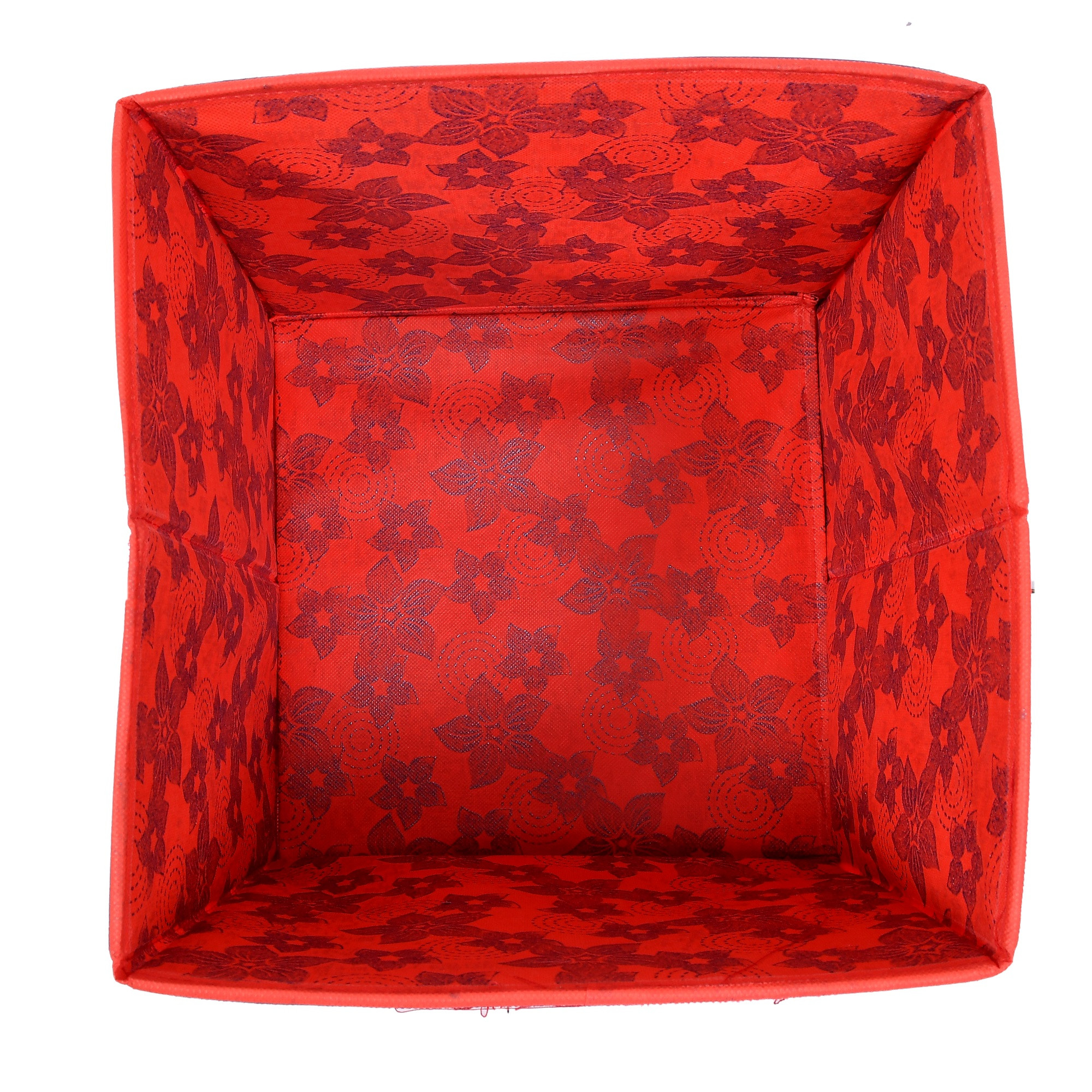Kuber Industries Metallic Print Non Woven Fabric Foldable Cubes Storage Box with Handle, Extra Large (Red)-KUBMART1738