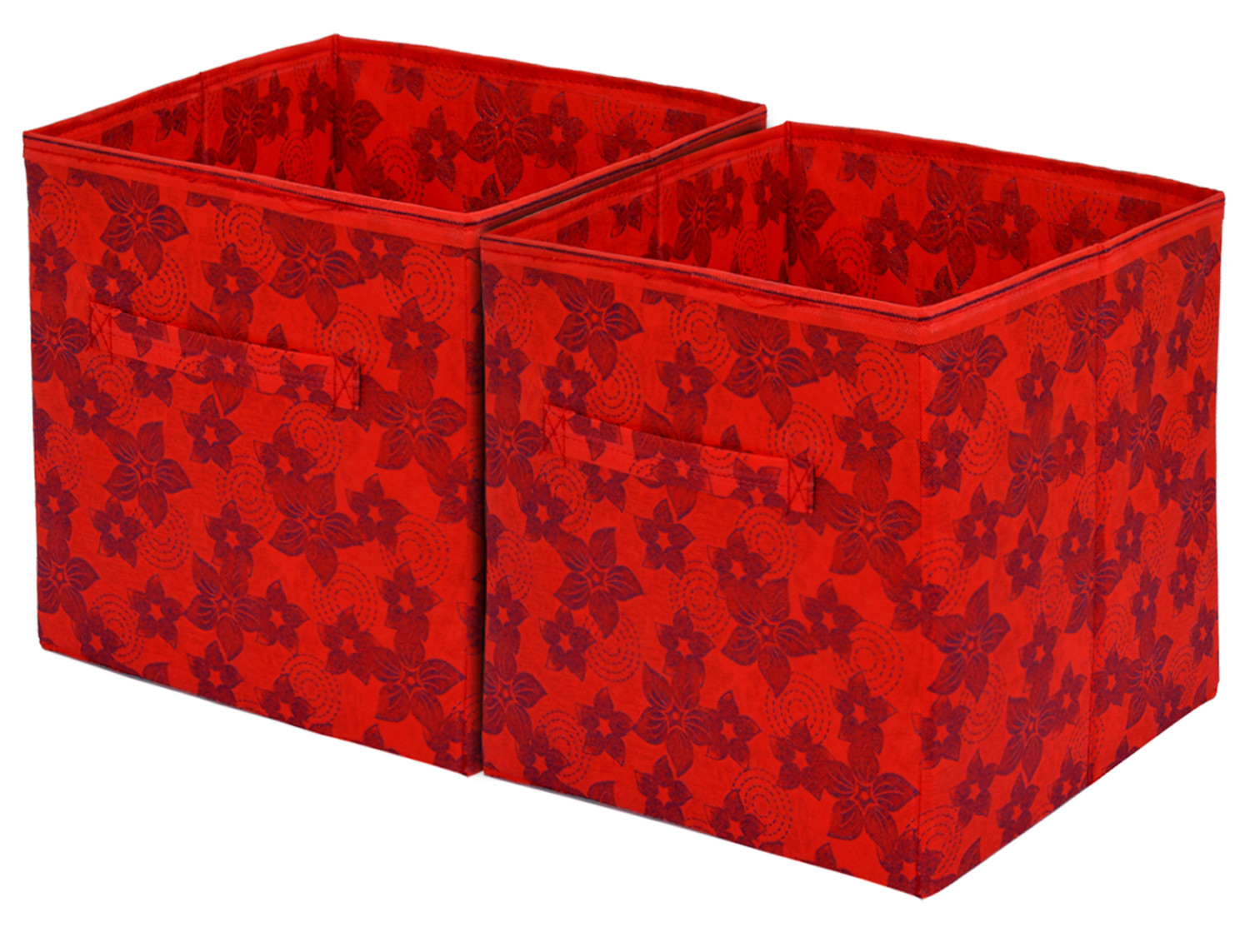 Kuber Industries Metallic Print Non Woven Fabric Foldable Cubes Storage Box with Handle, Extra Large (Red)-KUBMART1738