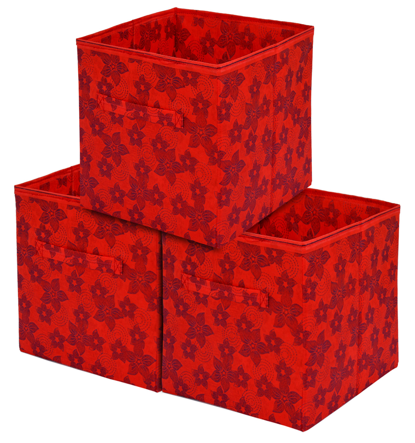 Kuber Industries Metallic Print Non Woven Fabric Foldable Cubes Storage Box with Handle, Extra Large (Red)-KUBMART1738