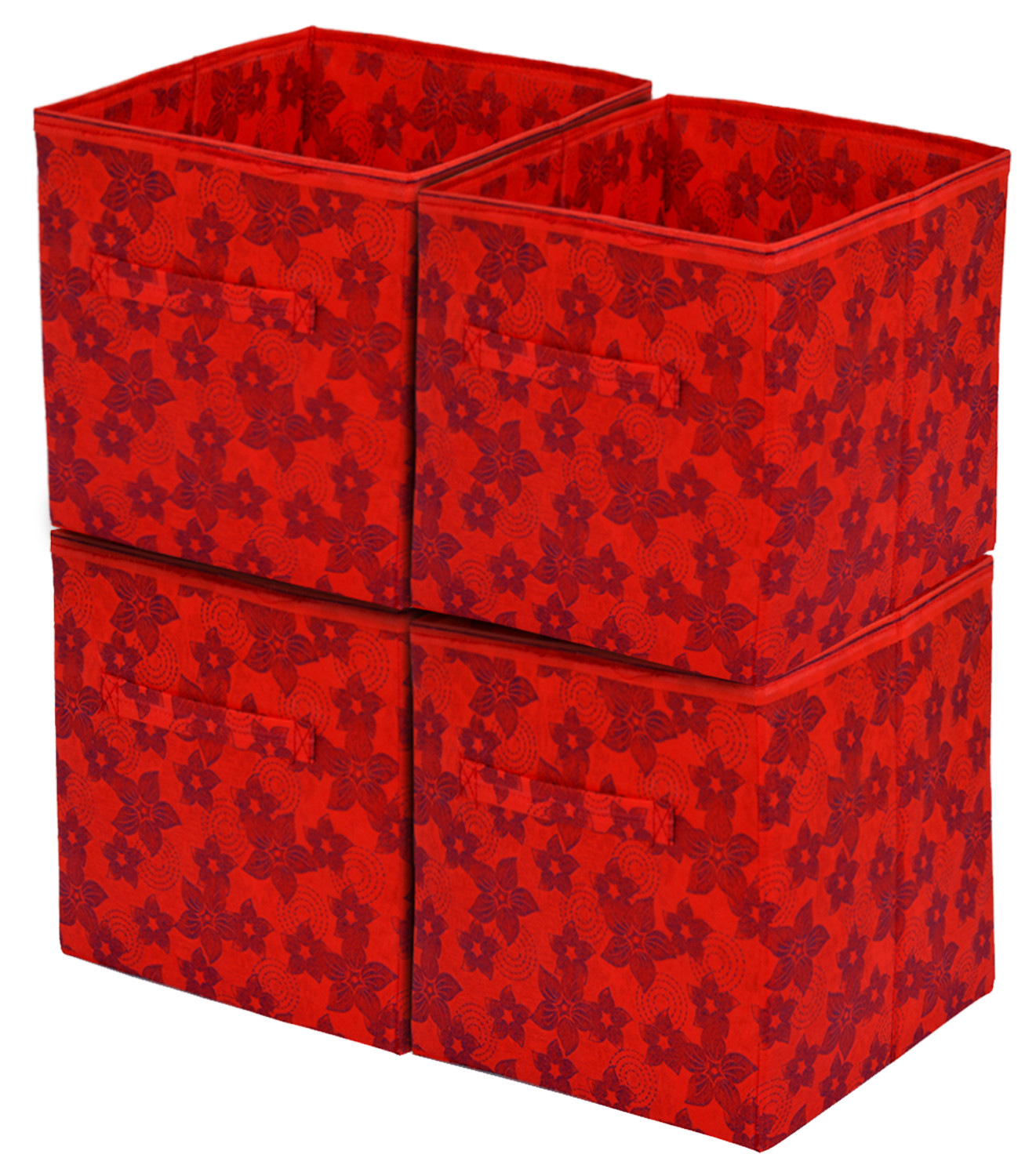 Kuber Industries Metallic Print Non Woven Fabric Foldable Cubes Storage Box with Handle, Extra Large (Red)-KUBMART1738