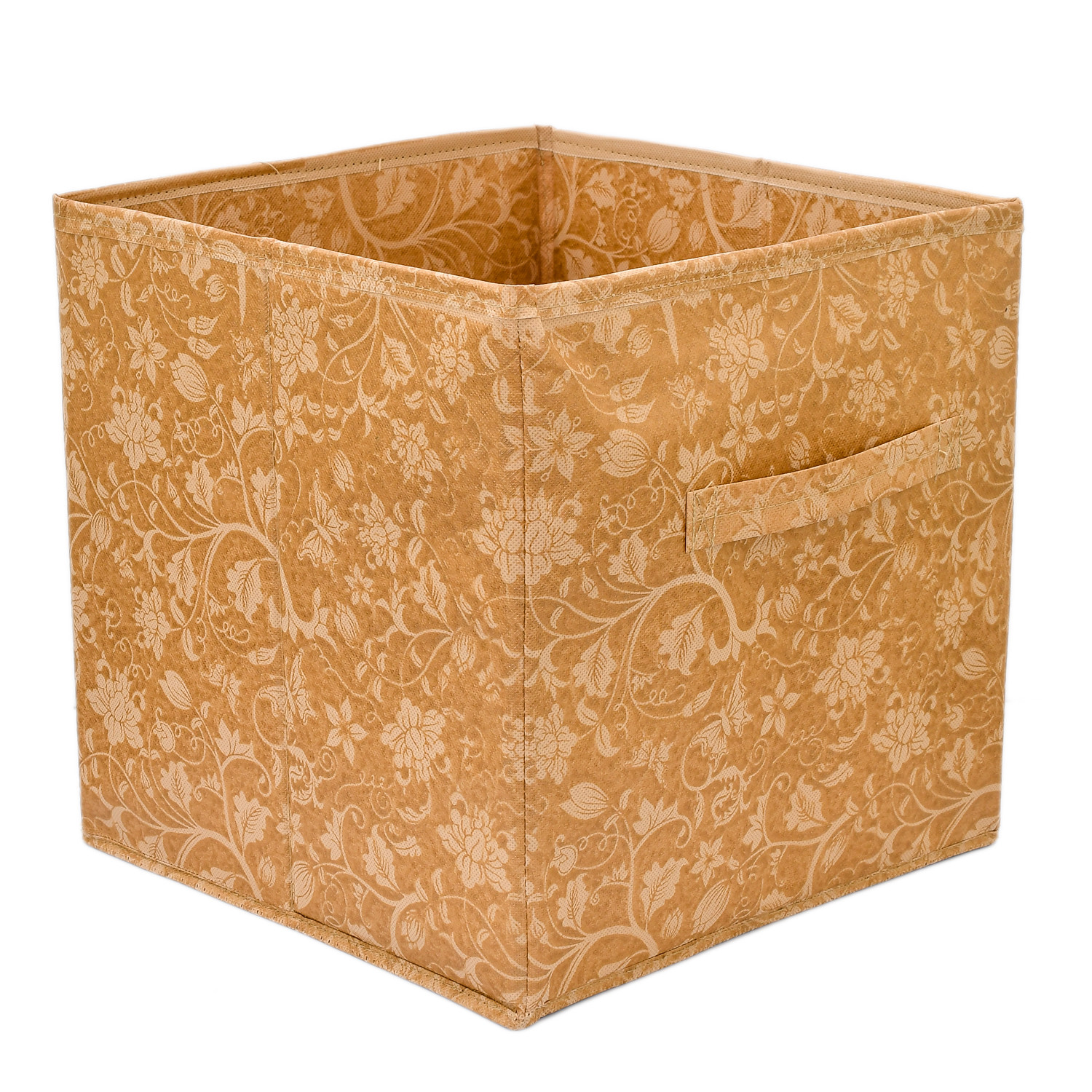 Kuber Industries Metallic Print Non Woven Fabric Foldable Cubes Storage Box with Handle, Extra Large (Beige)-KUBMART1748