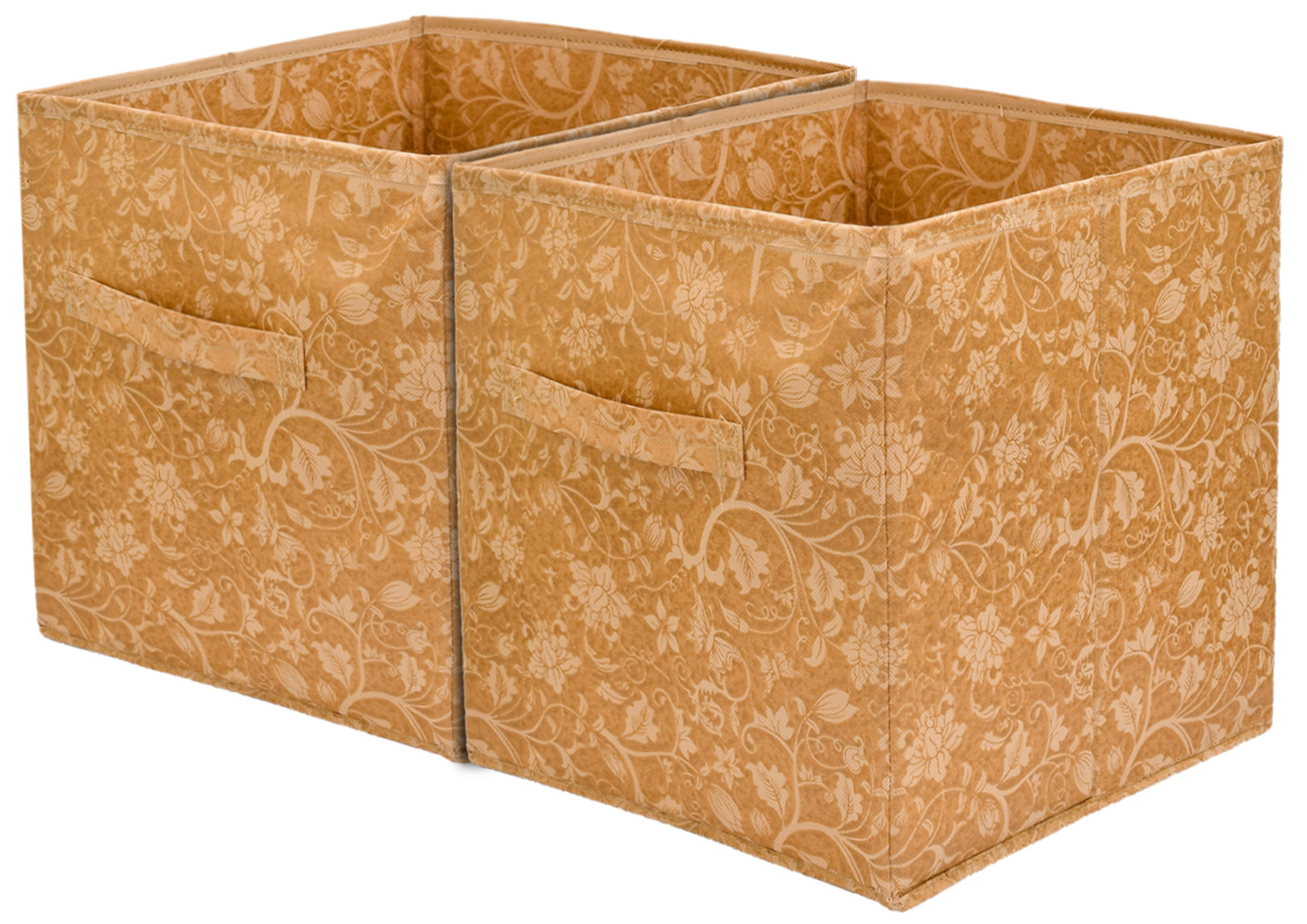 Kuber Industries Metallic Print Non Woven Fabric Foldable Cubes Storage Box with Handle, Extra Large (Beige)-KUBMART1748