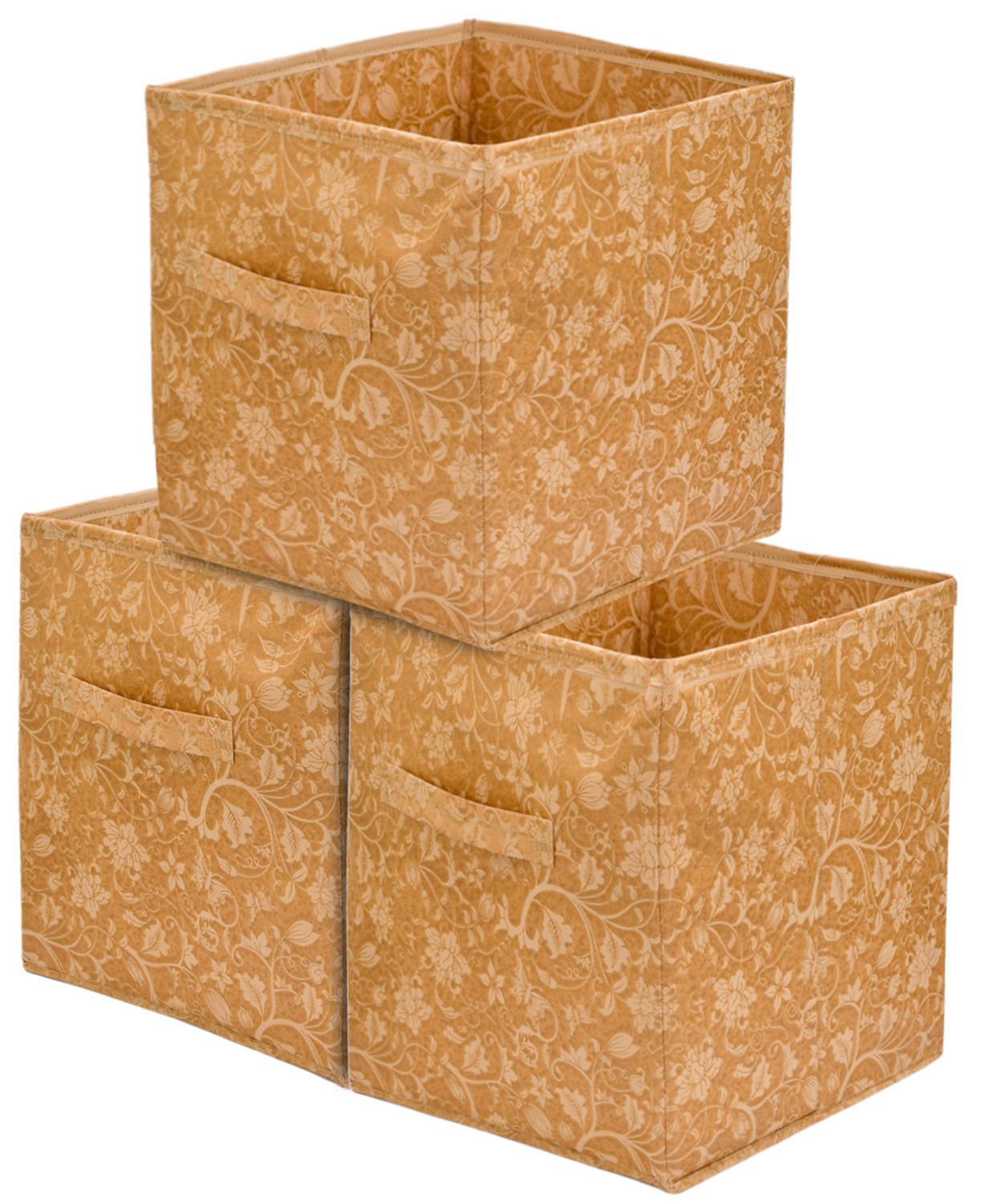 Kuber Industries Metallic Print Non Woven Fabric Foldable Cubes Storage Box with Handle, Extra Large (Beige)-KUBMART1748
