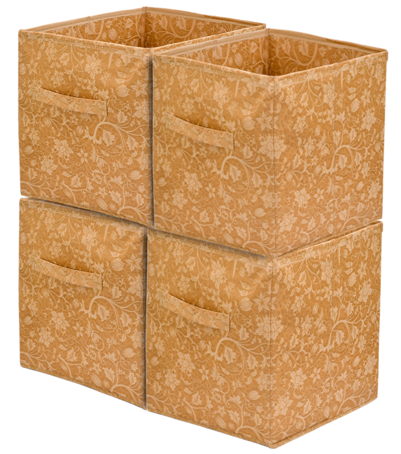 Kuber Industries Metallic Print Non Woven Fabric Foldable Cubes Storage Box with Handle, Extra Large (Beige)-KUBMART1748