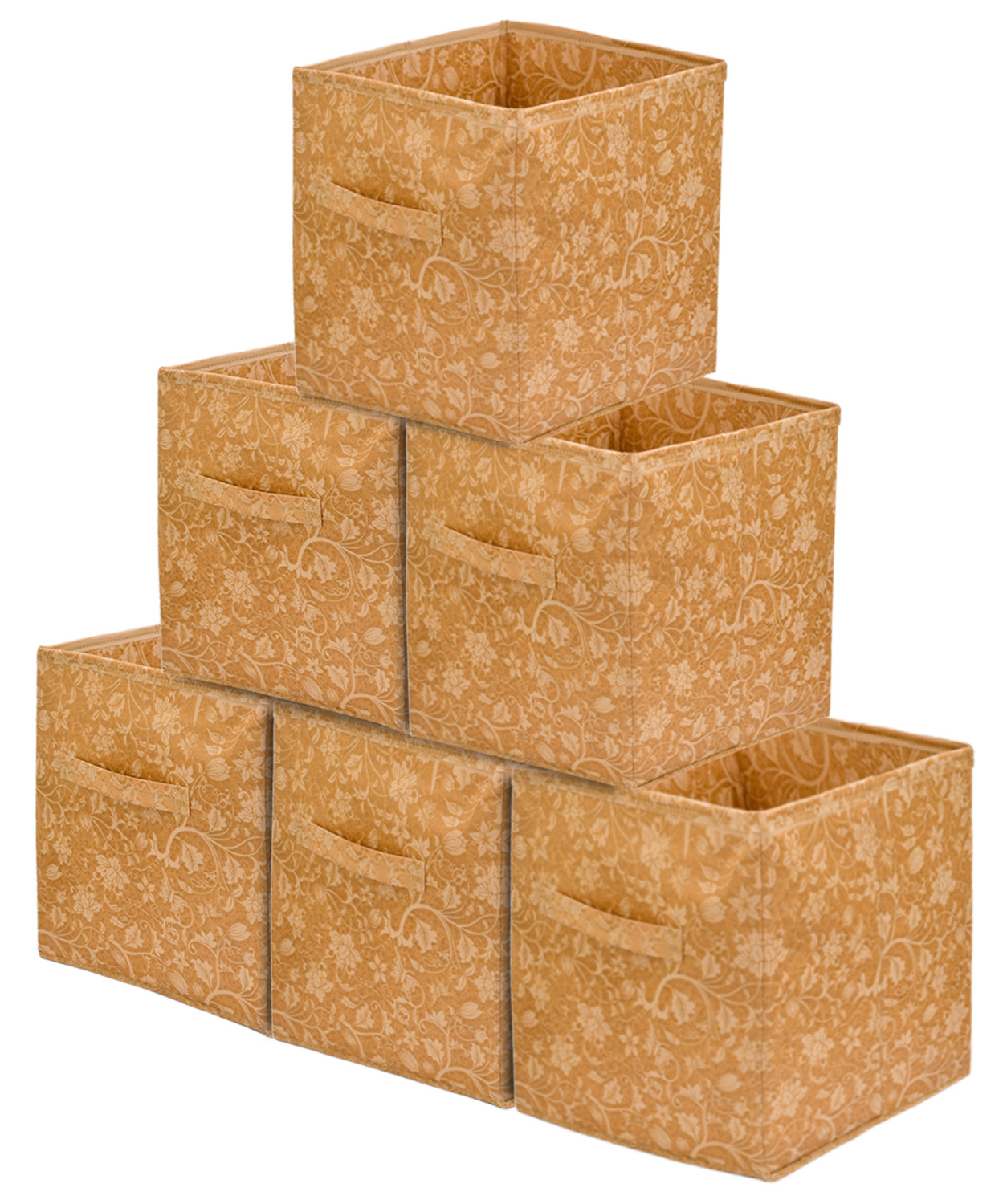 Kuber Industries Metallic Print Non Woven Fabric Foldable Cubes Storage Box with Handle, Extra Large (Beige)-KUBMART1748