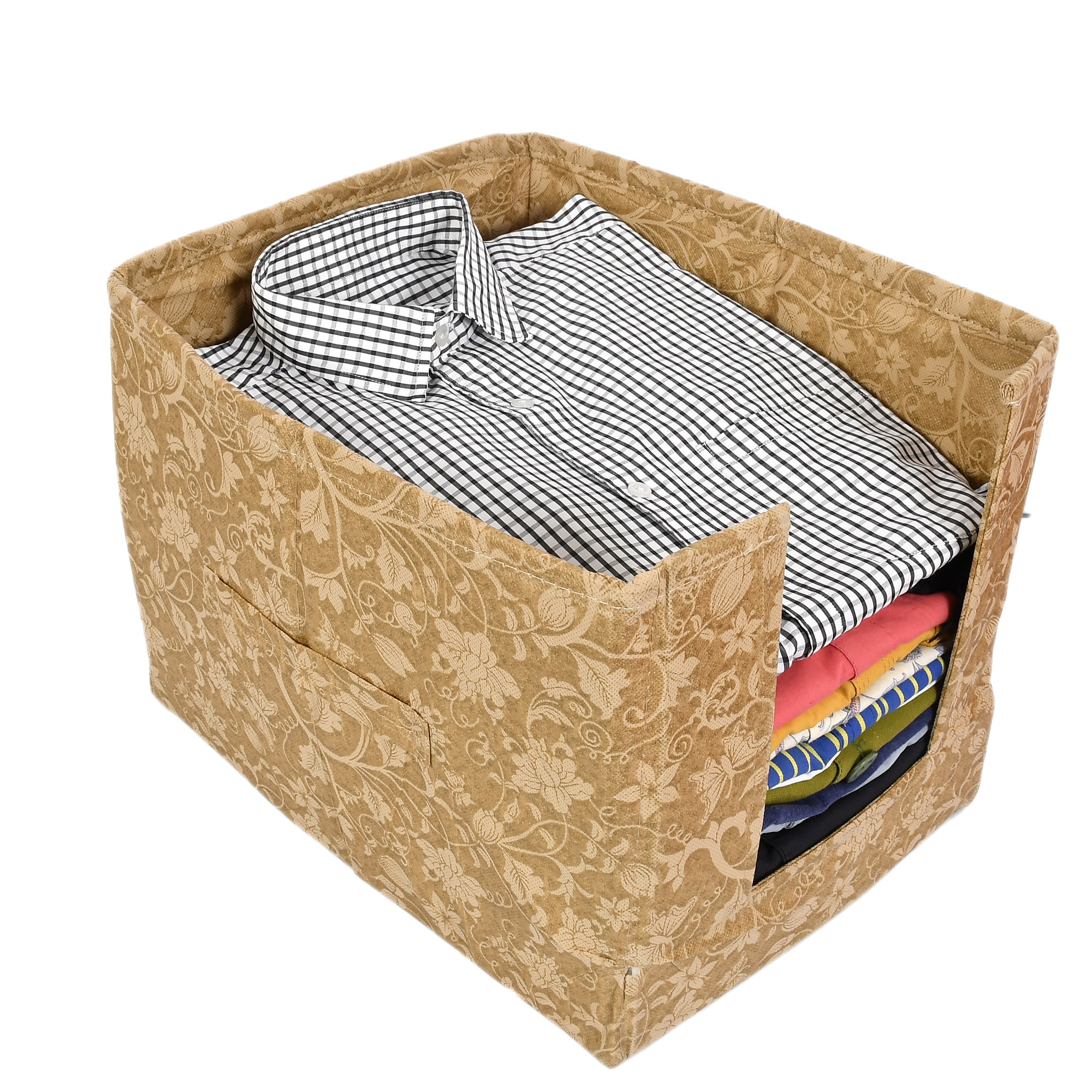 Kuber Industries Metallic Print Non Woven Shirt Stacker/Shirt Organizer Wardrobe Organizer (Beige)-KUBMART1638