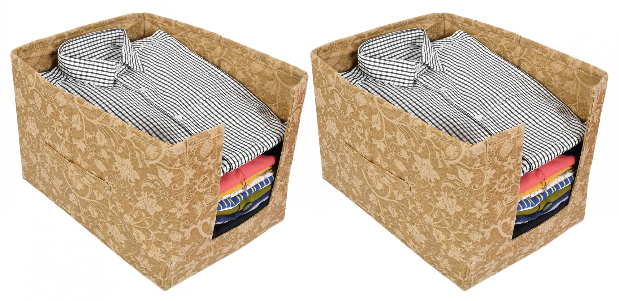 Kuber Industries Metallic Print Non Woven Shirt Stacker/Shirt Organizer Wardrobe Organizer (Beige)-KUBMART1638